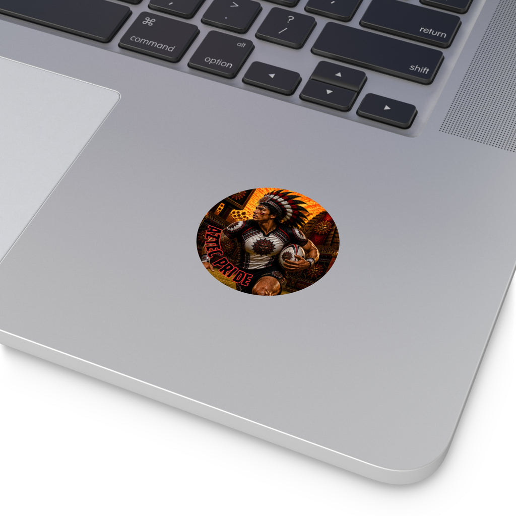 Aztec Rugby Male Warrior Round Vinyl Sticker 2”–6” | Made & Shipped in the USA • 🚚 FREE USA Shipping • Personalized Option