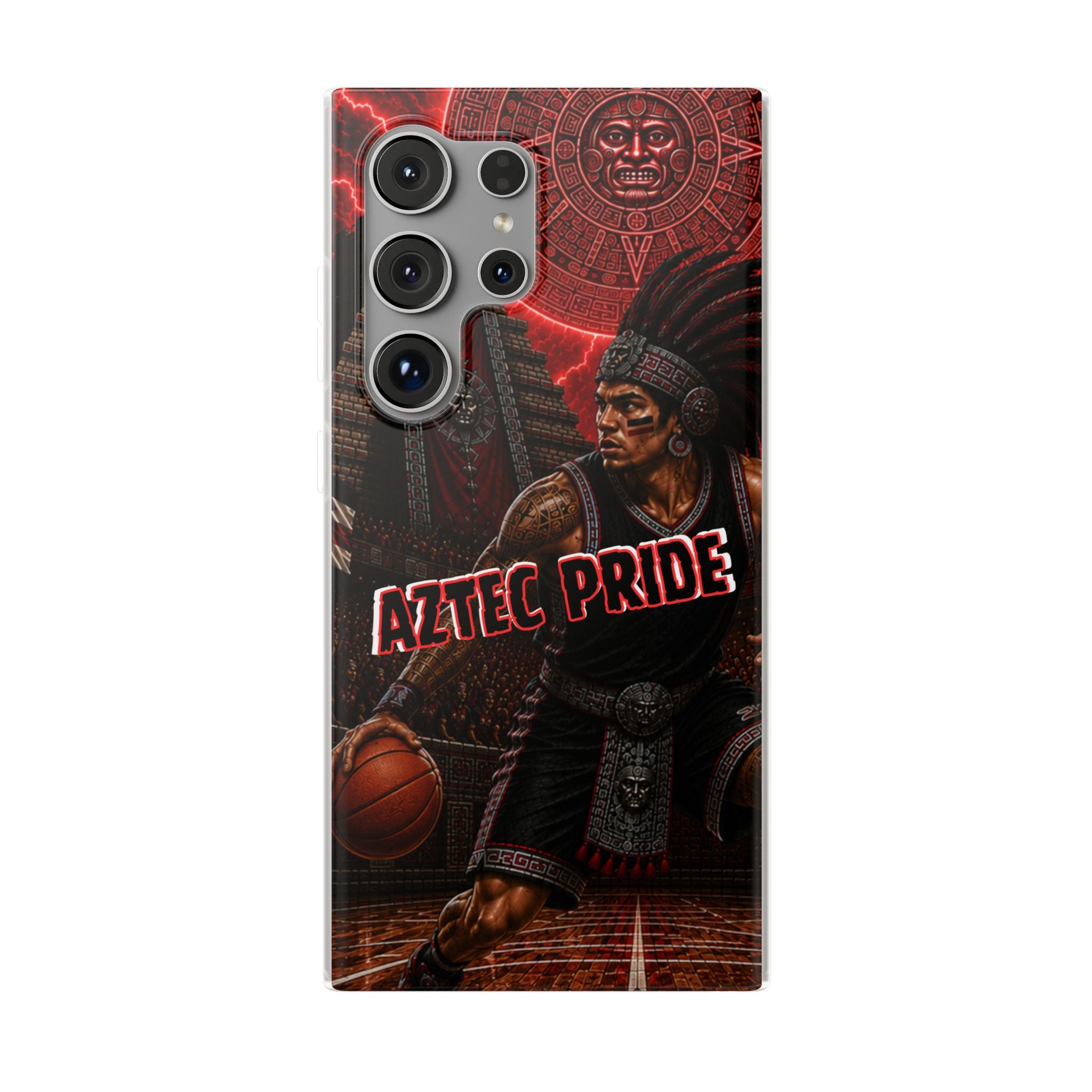 Aztec Basketall Warrior – Flexi Phone Case (iPhone & Samsung • Clear TPU • Made & Shipped in the USA • 🚚 FREE USA Shipping • Personalized Option)