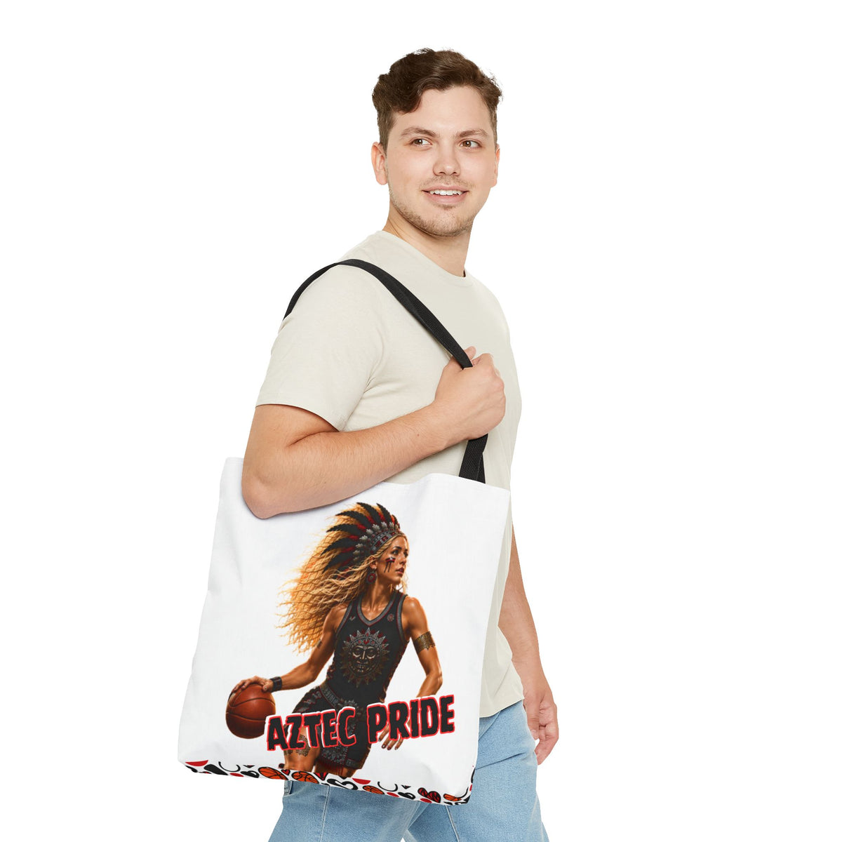 Aztec Basketball Female Warrior Tote Bag | Aztec-Inspired AI Art • Made & Shipped in the USA • 🚚 FREE USA Shipping • FREE Personalization