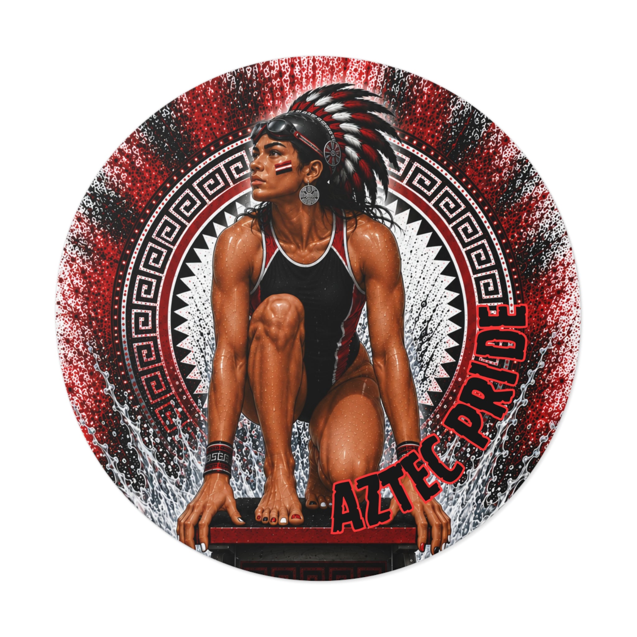 Aztec Swim & Dive Warrior Round Vinyl Sticker 2”–6” | Made & Shipped in the USA • 🚚 FREE USA Shipping • Personalized Option