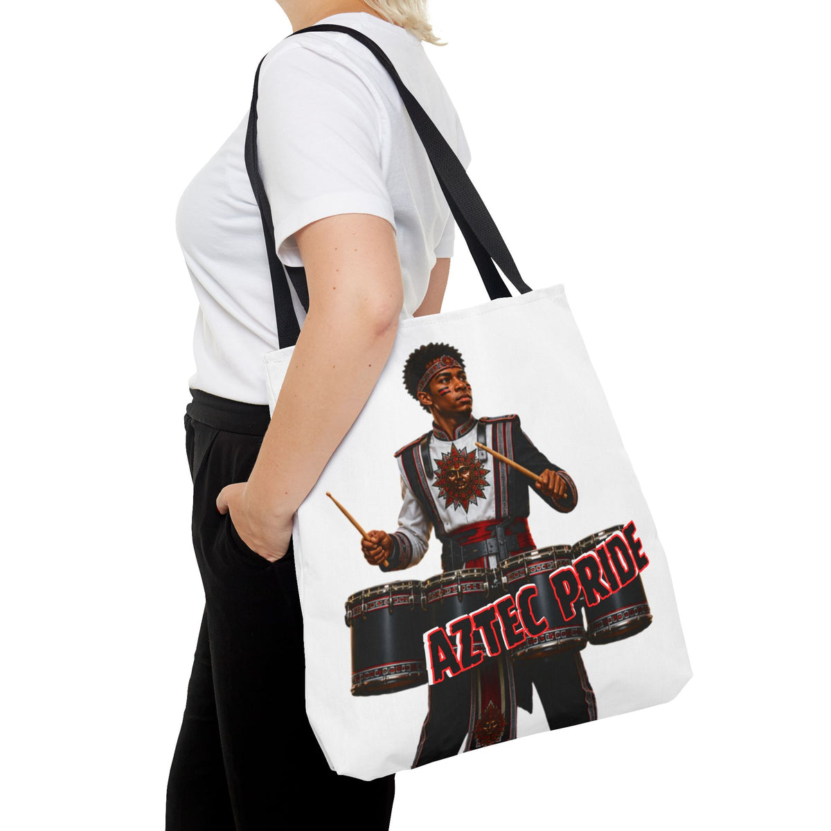 Aztec Band Warrior Tote Bag | Aztec-Inspired AI Art • Made & Shipped in the USA • 🚚 FREE USA Shipping • FREE Personalization