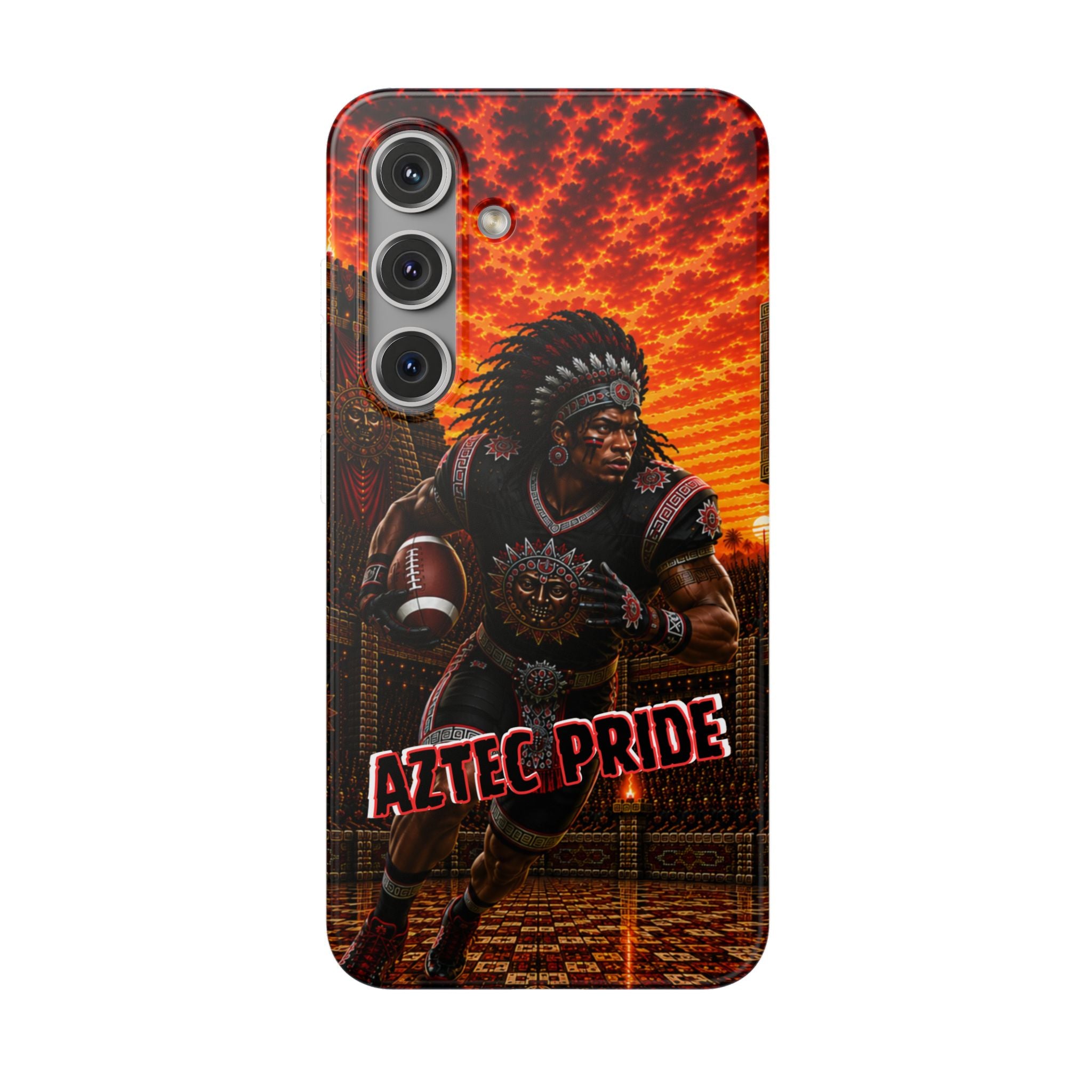 Aztec Football Warrior – Flexi Phone Case (iPhone & Samsung • Clear TPU • Made & Shipped in the USA • 🚚 FREE USA Shipping • Personalized Option)