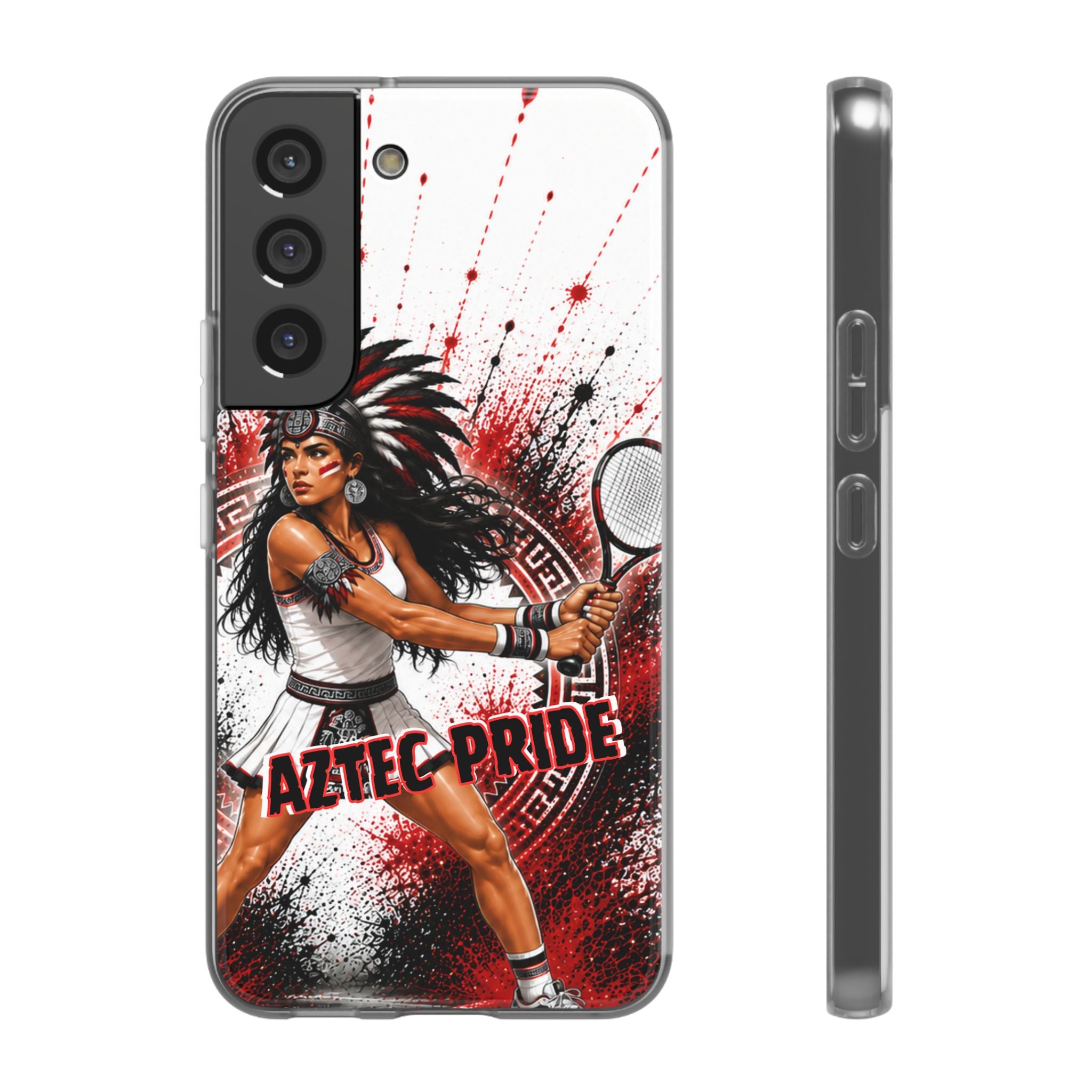 Aztec Tennis Female Warrior – Flexi Phone Case (iPhone & Samsung • Clear TPU • Made & Shipped in the USA • 🚚 FREE USA Shipping • Personalized Option)