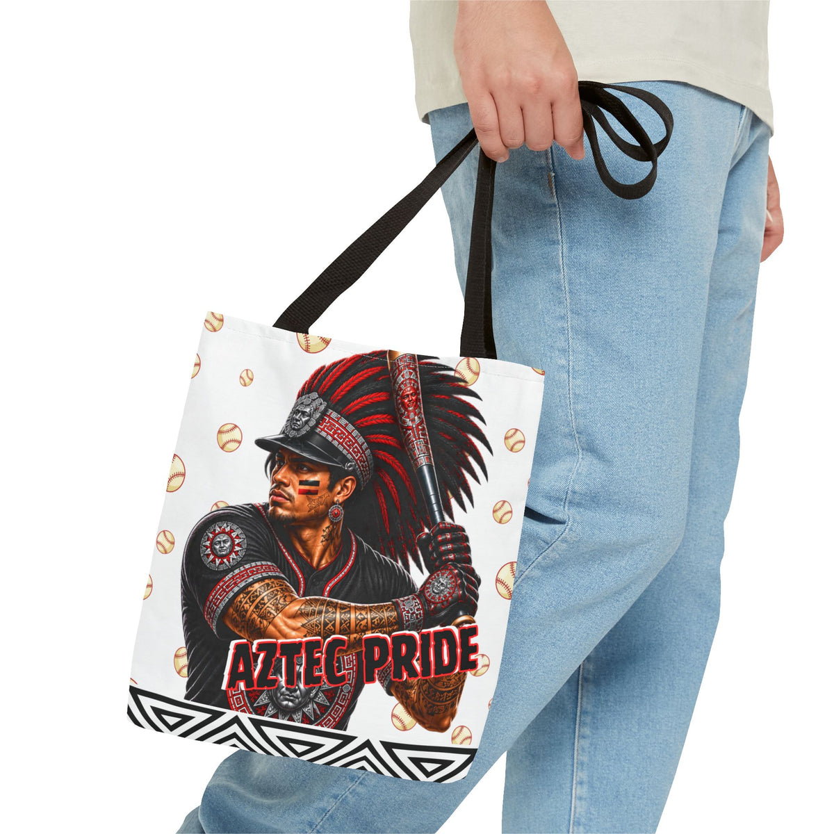 Aztec Baseball Warrior Tote Bag | Aztec-Inspired AI Art • Made & Shipped in the USA • 🚚 FREE USA Shipping • FREE Personalization