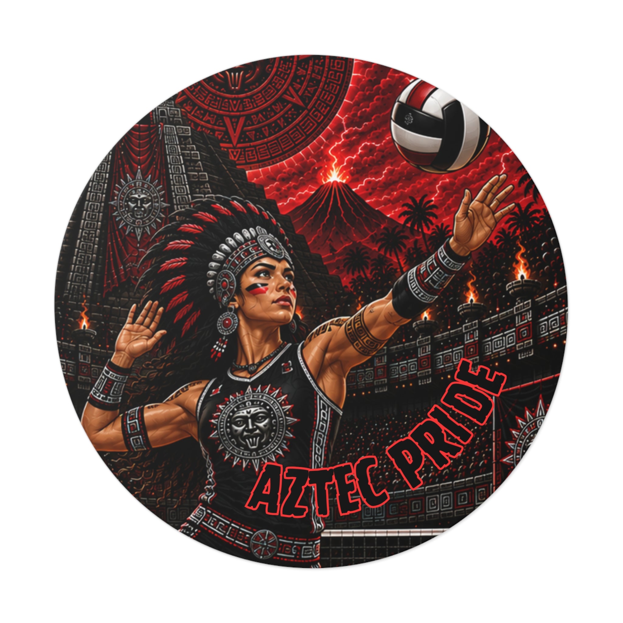 Aztec Volleyball Warrior Round Vinyl Sticker 2”–6” | Made & Shipped in the USA • 🚚 FREE USA Shipping • Personalized Option