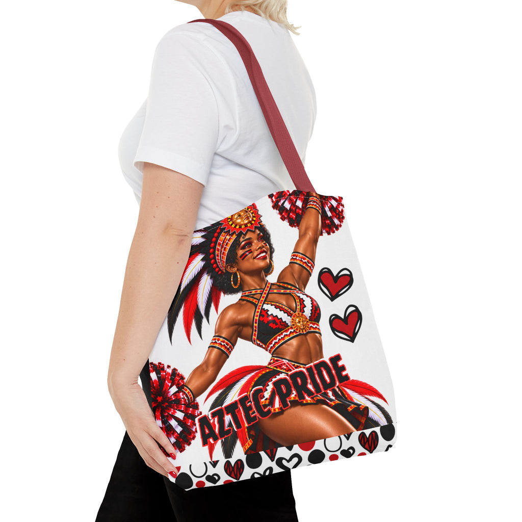Aztec Cheerleader Warrior Tote Bag | Aztec-Inspired AI Art • Made & Shipped in the USA • 🚚 FREE USA Shipping • FREE Personalization