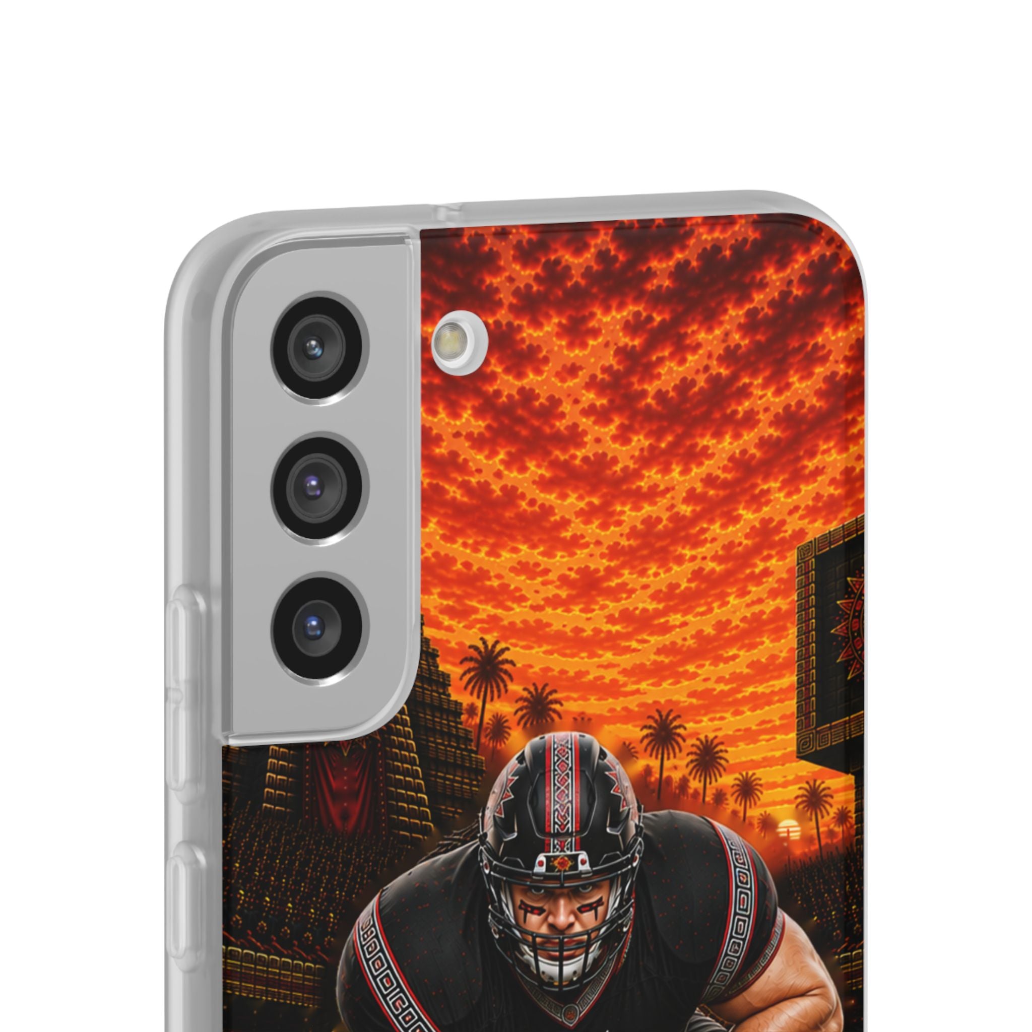 Aztec Football Warrior – Flexi Phone Case (iPhone & Samsung • Clear TPU • Made & Shipped in the USA • 🚚 FREE USA Shipping • Personalized Option)