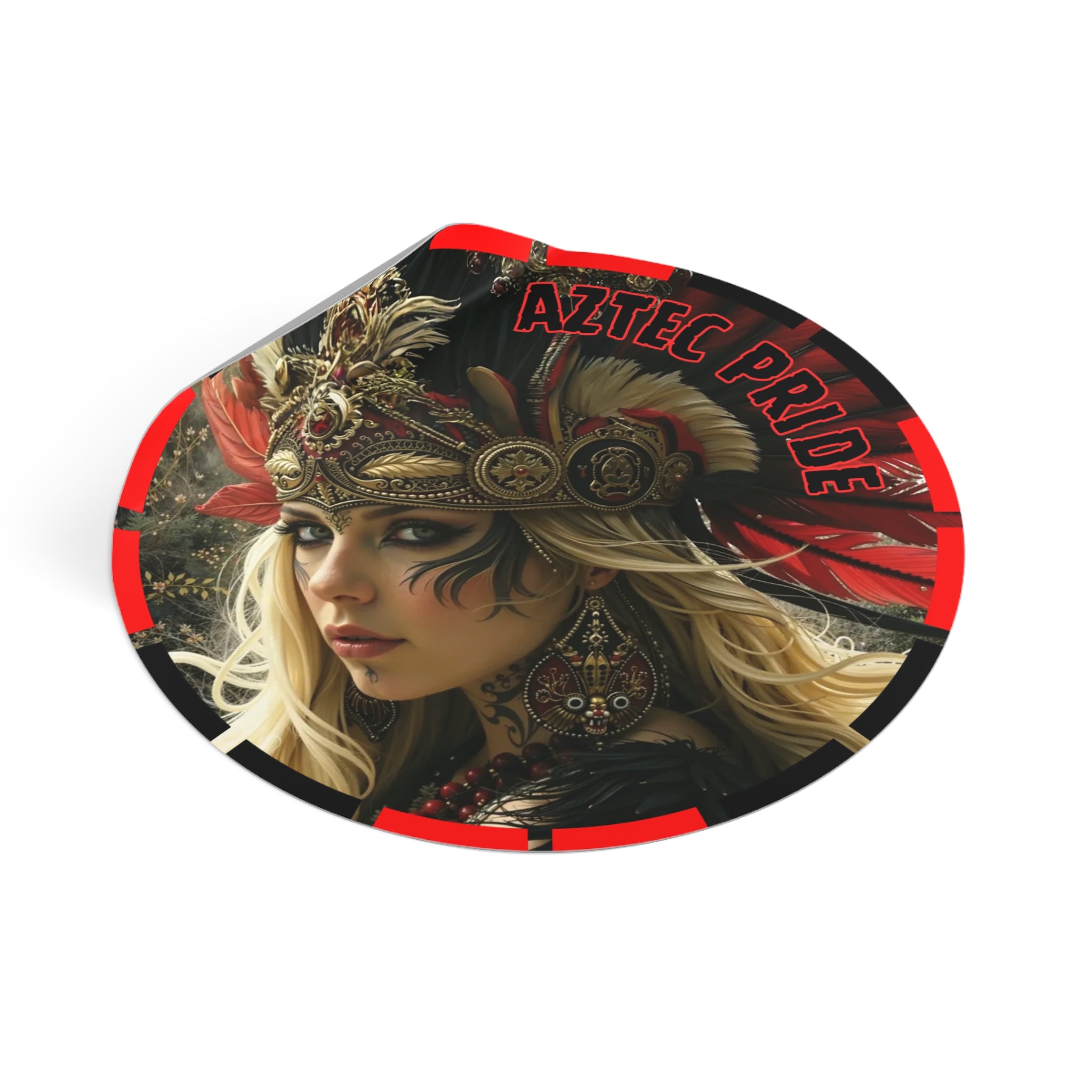 Aztec Fireheart Queen Round Vinyl Sticker – Waterproof Matte Decal (2”–6”)
