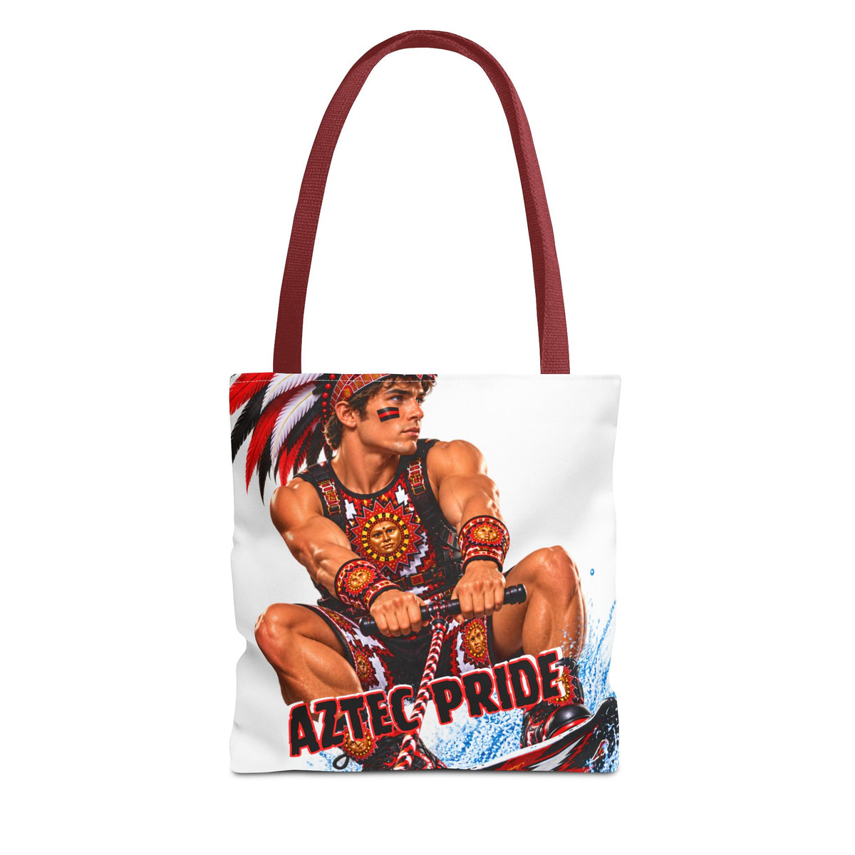 Aztec Waterski Wakeboard Warrior Tote Bag | Aztec-Inspired AI Art • Made & Shipped in the USA • 🚚 FREE USA Shipping • FREE Personalization