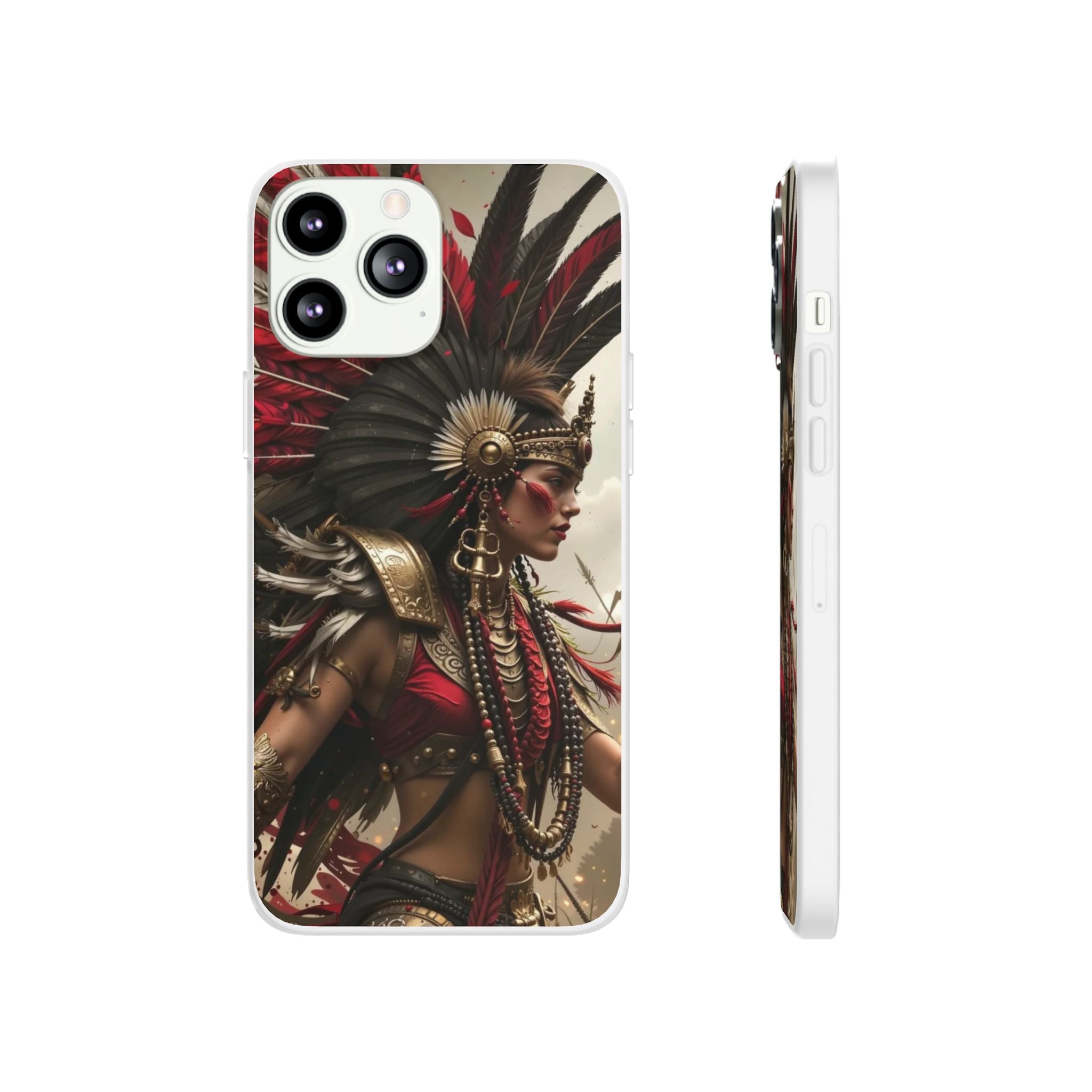 Aztec Warrior Queen – Flexi Phone Case (iPhone & Samsung • Clear TPU • Made in USA • Personalized Option)