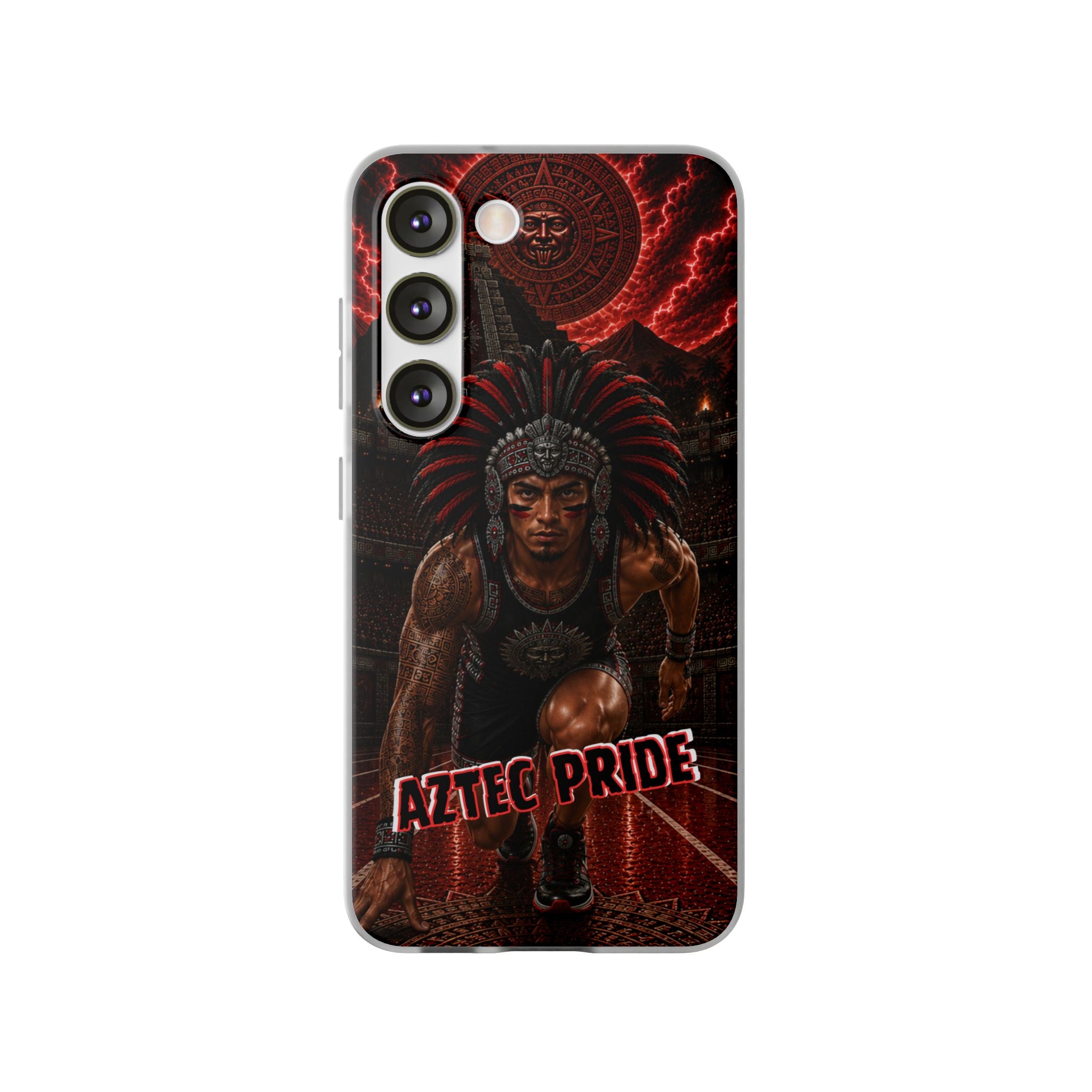Aztec Track & Field Male Warrior – Flexi Phone Case (iPhone & Samsung • Clear TPU • Made & Shipped in the USA • 🚚 FREE USA Shipping • Personalized Option)