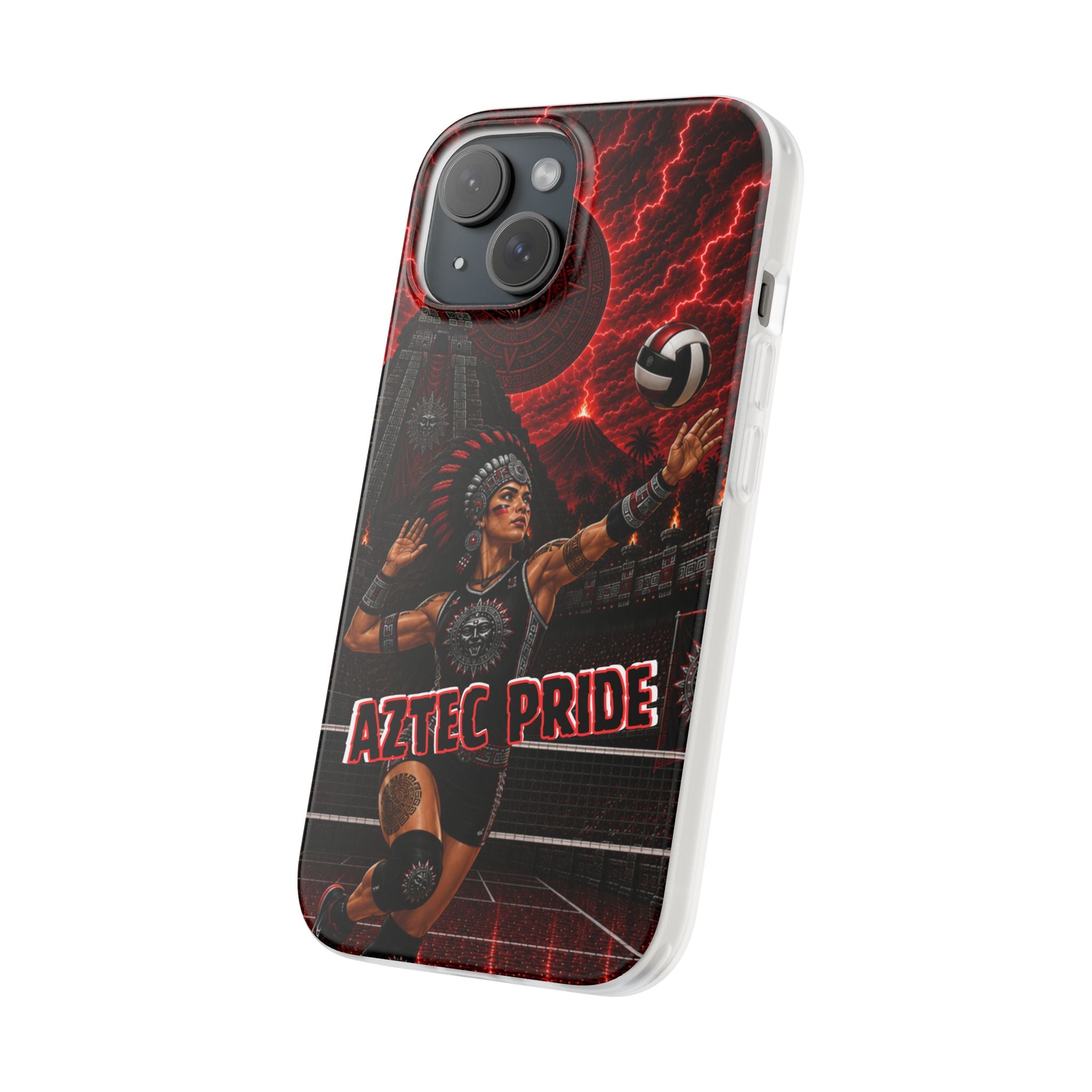 Aztec Volleyball Warrior – Flexi Phone Case (iPhone & Samsung • Clear TPU • Made & Shipped in the USA • 🚚 FREE USA Shipping • Personalized Option)