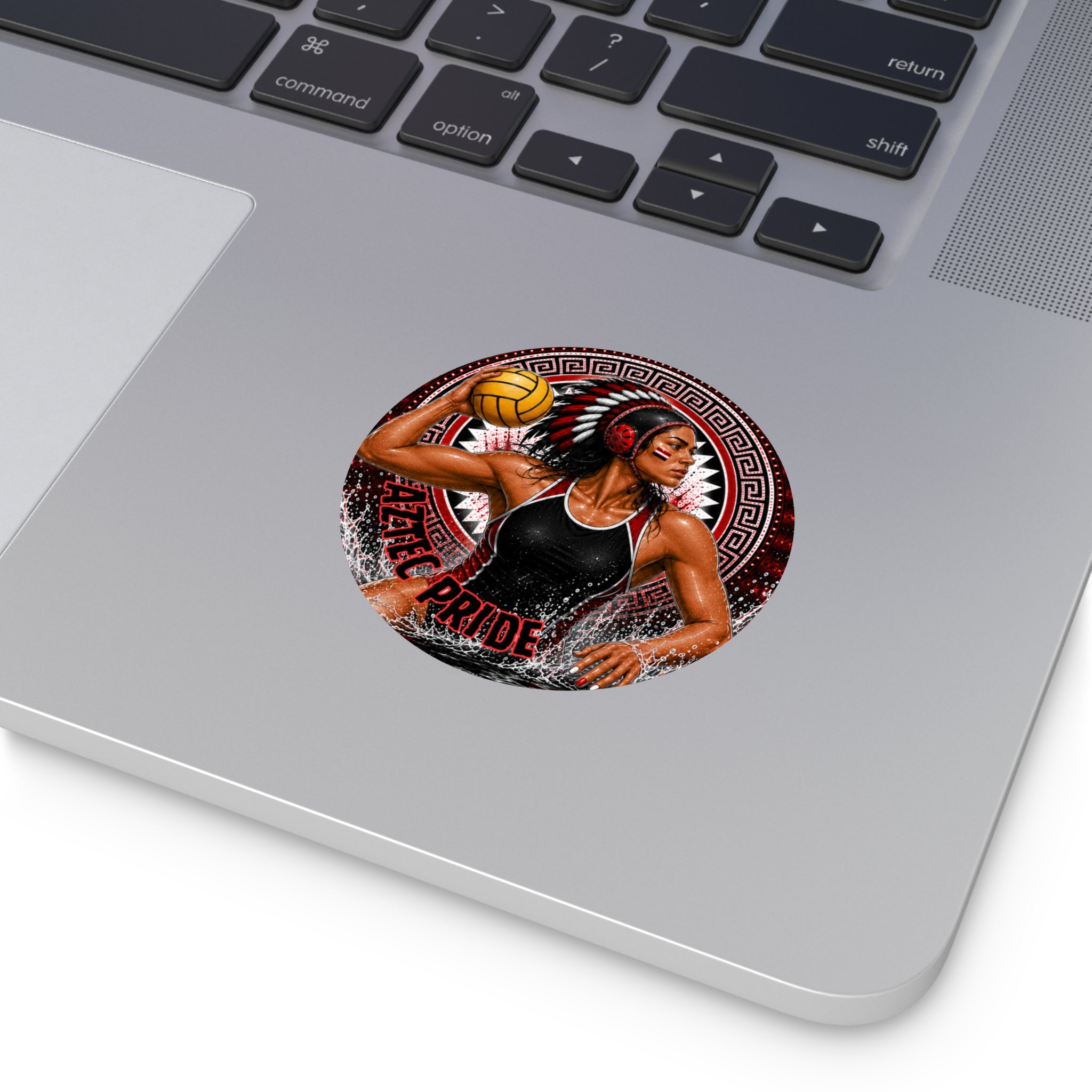 Aztec Water Polo Warrior Round Vinyl Sticker 2”–6” | Made & Shipped in the USA • 🚚 FREE USA Shipping • Personalized Option