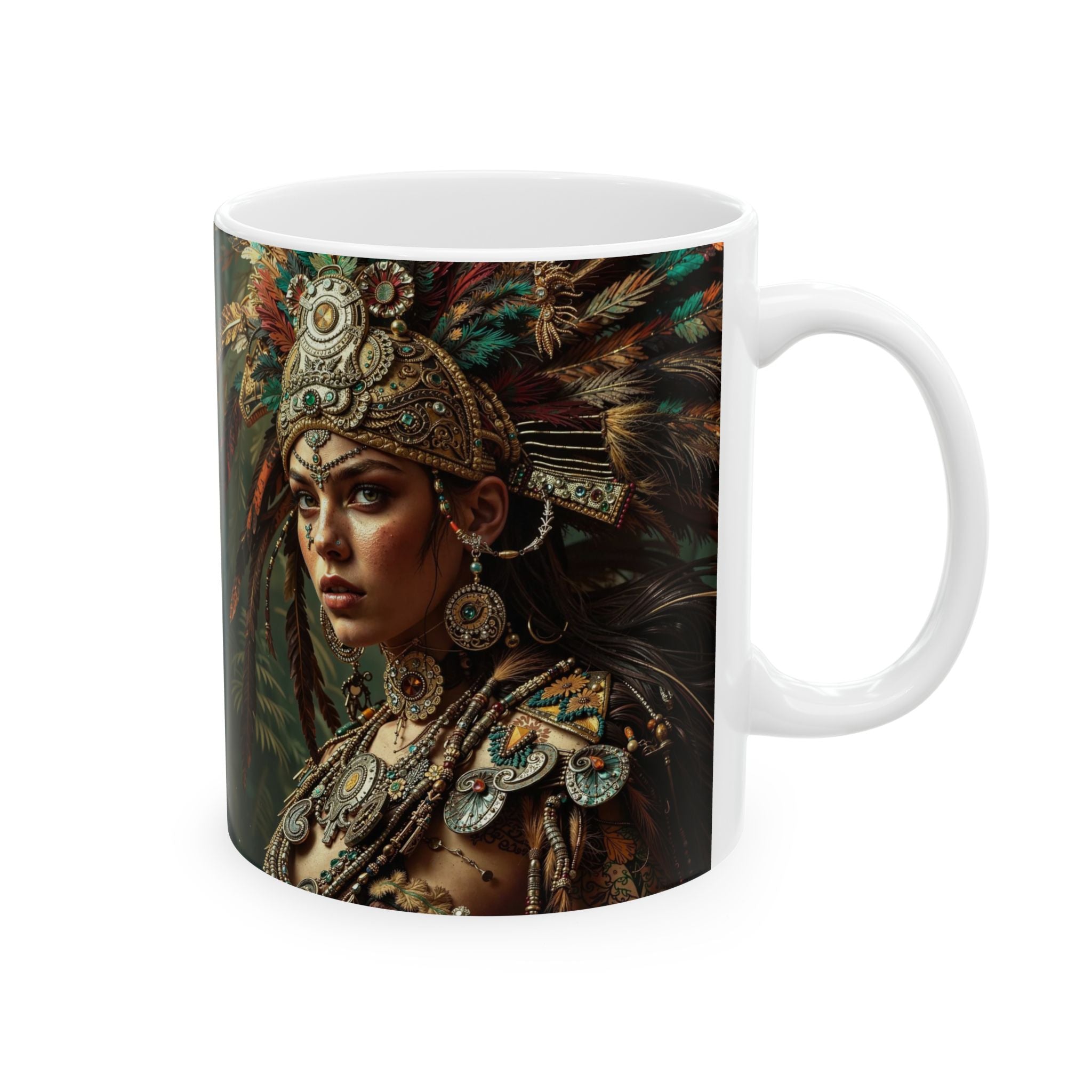 Aztec Warrior Goddess – Ceramic Mug (11oz, 15oz • Dishwasher & Microwave Safe • Made in USA • Personalized Option)