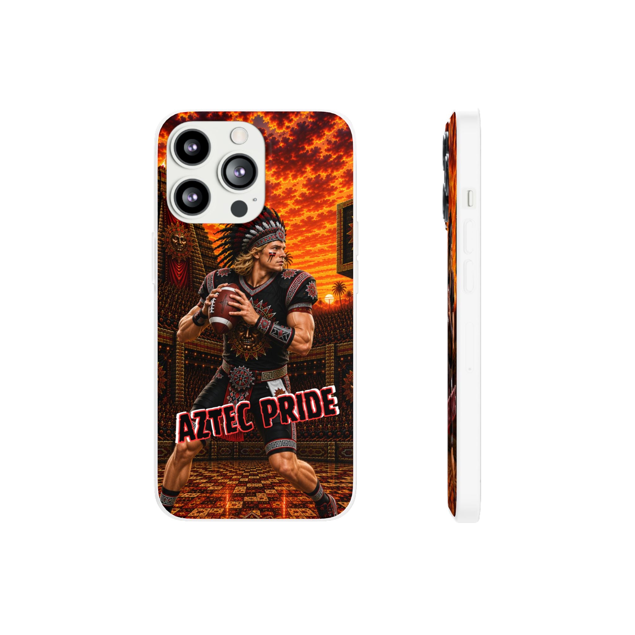Aztec Football Warrior – Flexi Phone Case (iPhone & Samsung • Clear TPU • Made & Shipped in the USA • 🚚 FREE USA Shipping • Personalized Option)