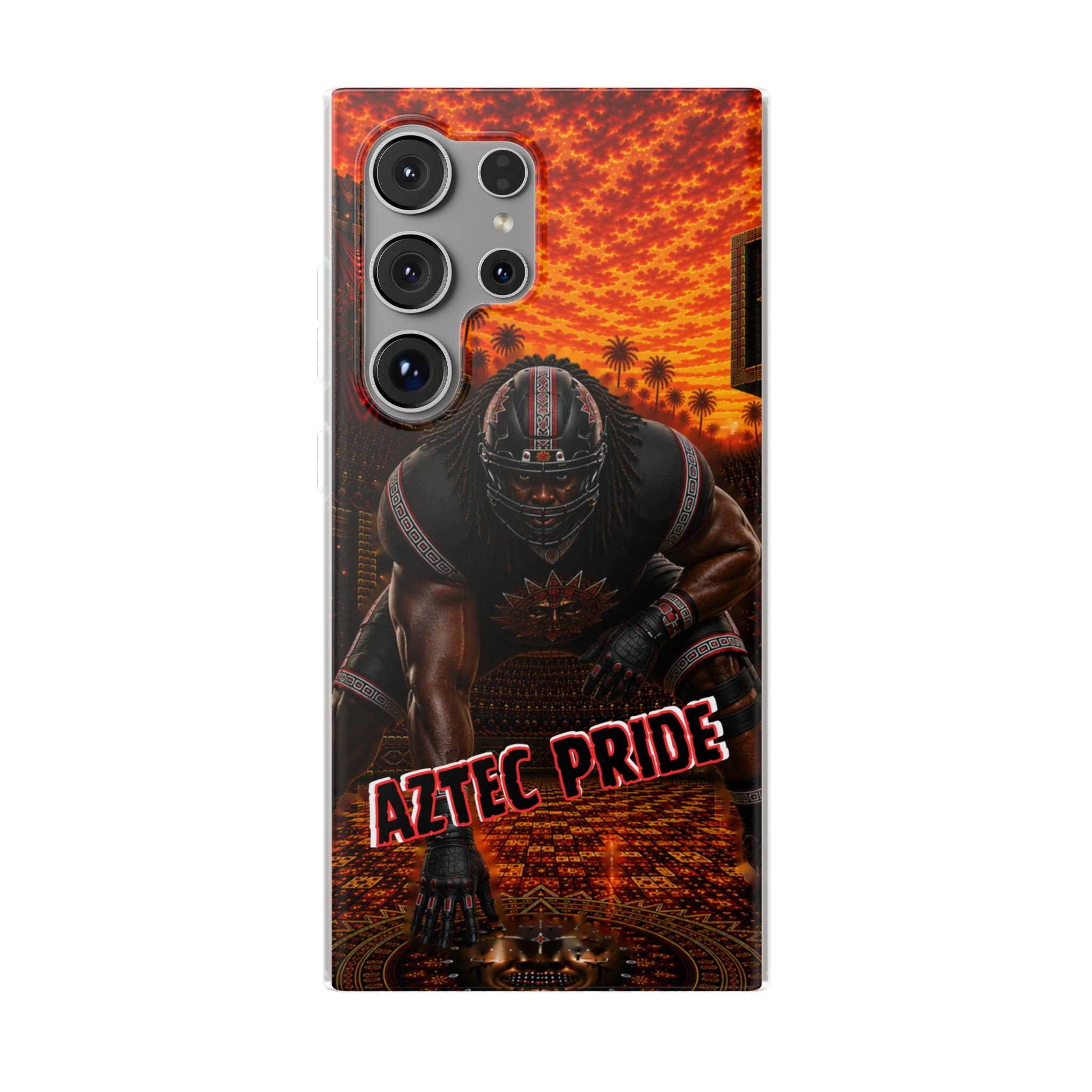 Aztec Football Warrior – Flexi Phone Case (iPhone & Samsung • Clear TPU • Made & Shipped in the USA • 🚚 FREE USA Shipping • Personalized Option)