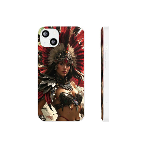 Aztec Blood Feather Goddess – Flexi Phone Case (iPhone & Samsung • Clear TPU • Made in USA • Personalized Option)