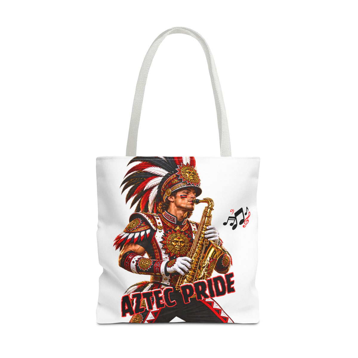 Aztec Saxophone Warrior Tote Bag | Aztec-Inspired AI Art • Made & Shipped in the USA • 🚚 FREE USA Shipping • FREE Personalization