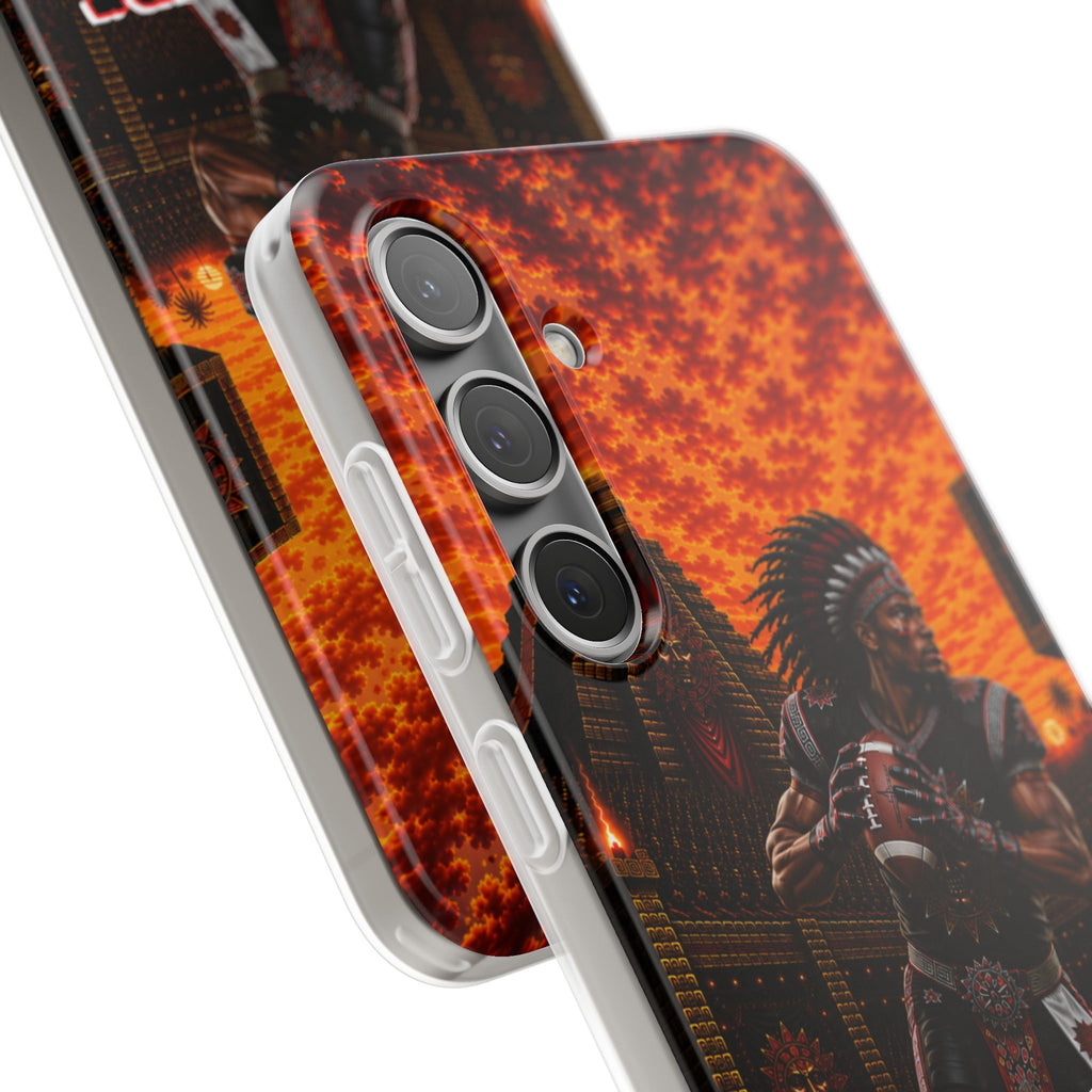 Aztec Football Warrior – Flexi Phone Case (iPhone & Samsung • Clear TPU • Made & Shipped in the USA • 🚚 FREE USA Shipping • Personalized Option)