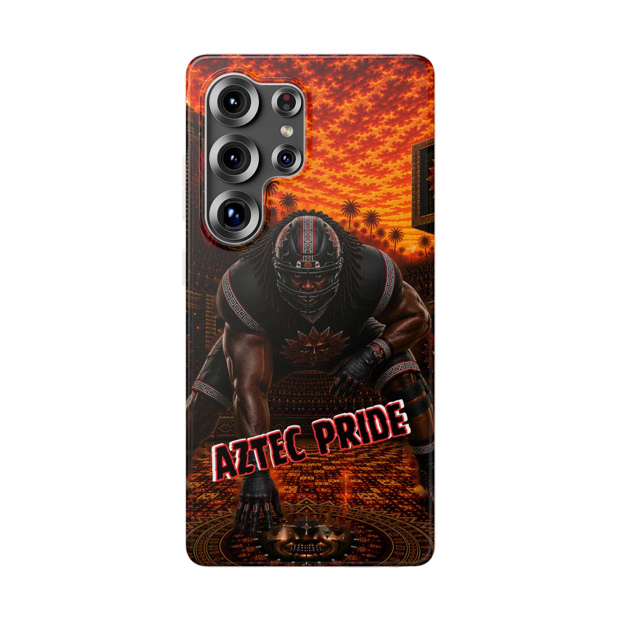 Aztec Football Warrior – Flexi Phone Case (iPhone & Samsung • Clear TPU • Made & Shipped in the USA • 🚚 FREE USA Shipping • Personalized Option)