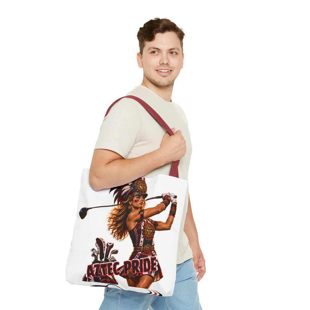 Aztec Golf Female Warrior Tote Bag | Aztec-Inspired AI Art • Made & Shipped in the USA • 🚚 FREE USA Shipping • FREE Personalization