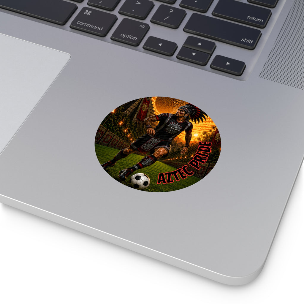 Aztec Soccer Male Warrior Round Vinyl Sticker 2”–6” | Made & Shipped in the USA • 🚚 FREE USA Shipping • Personalized Option