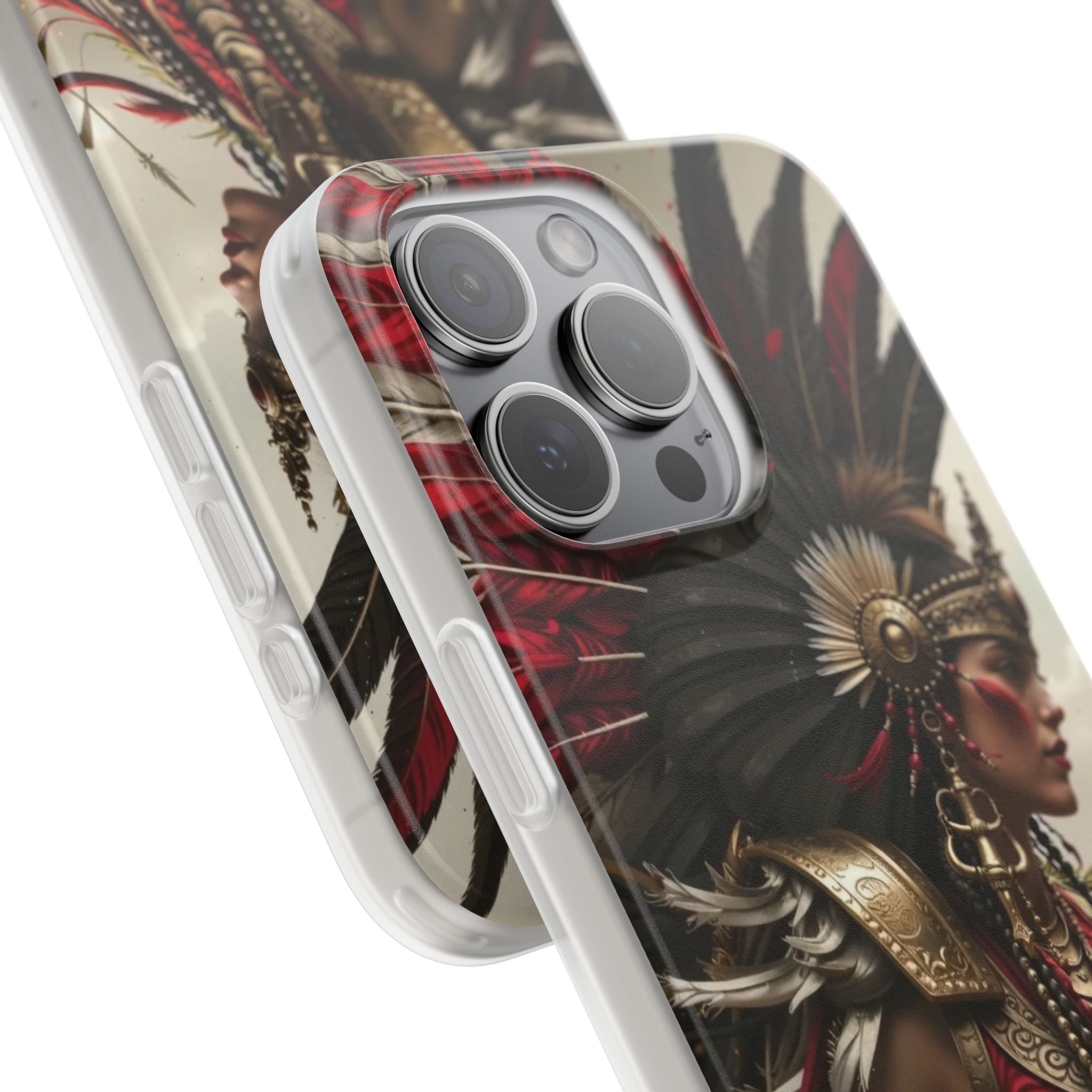 Aztec Warrior Queen – Flexi Phone Case (iPhone & Samsung • Clear TPU • Made in USA • Personalized Option)