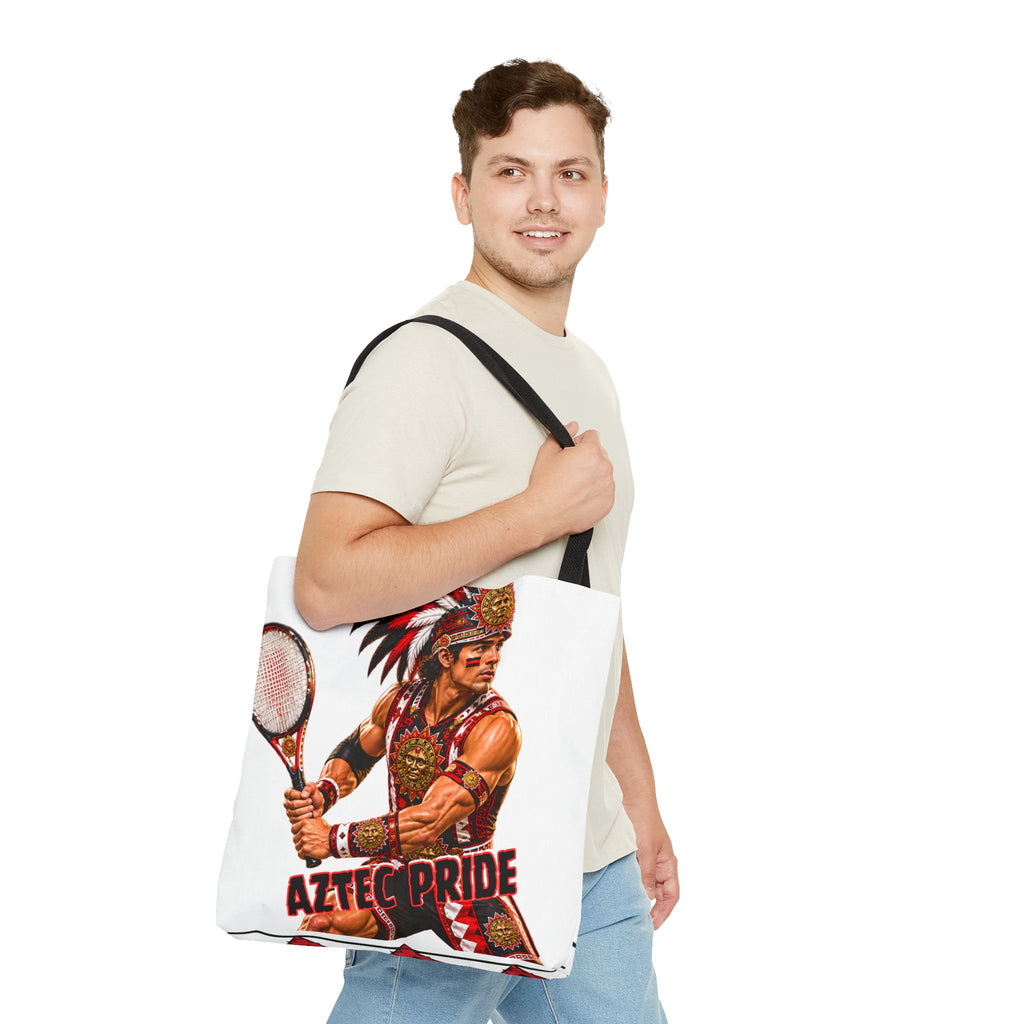 Aztec Tennis Male Warrior Tote Bag | Aztec-Inspired AI Art • Made & Shipped in the USA • 🚚 FREE USA Shipping • FREE Personalization