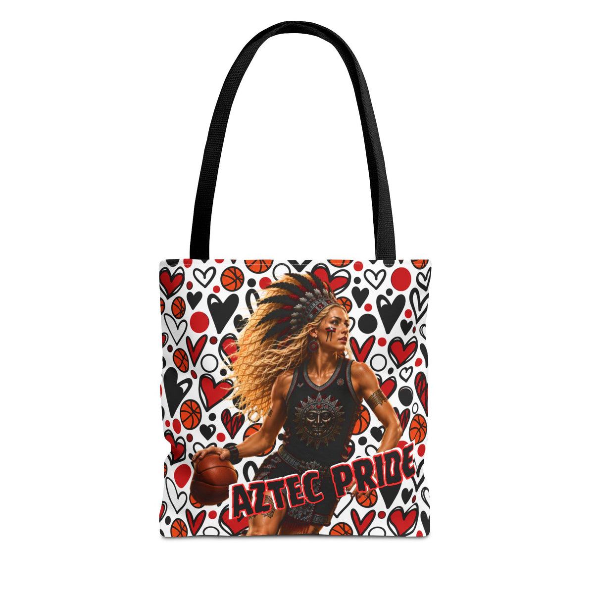 Aztec Basketball Female Warrior Tote Bag | Aztec-Inspired AI Art • Made & Shipped in the USA • 🚚 FREE USA Shipping • FREE Personalization