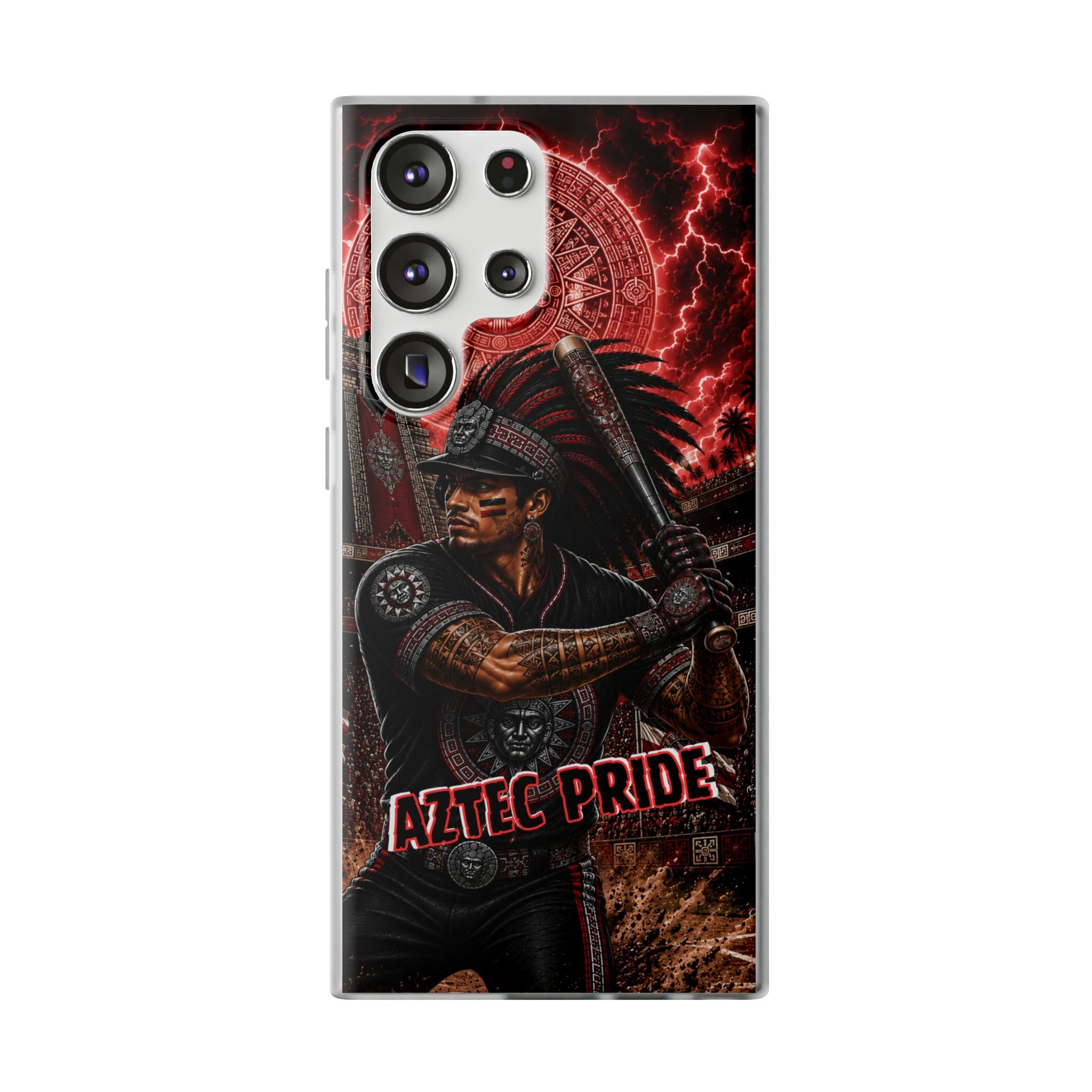 Aztec Baseball Warrior – Flexi Phone Case (iPhone & Samsung • Clear TPU • Made & Shipped in the USA • 🚚 FREE USA Shipping • Personalized Option)