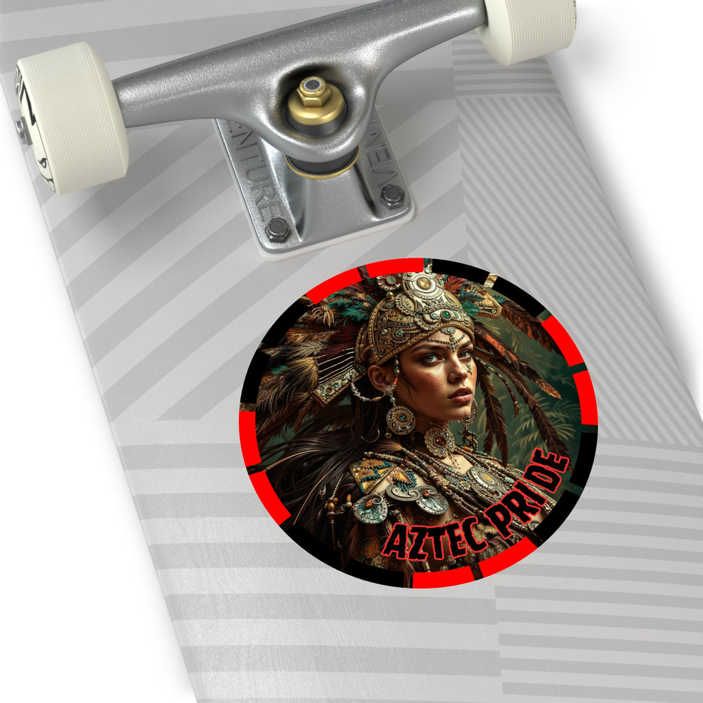 Aztec Warrior Goddess Round Vinyl Sticker – Waterproof Matte Decal (2”–6”)