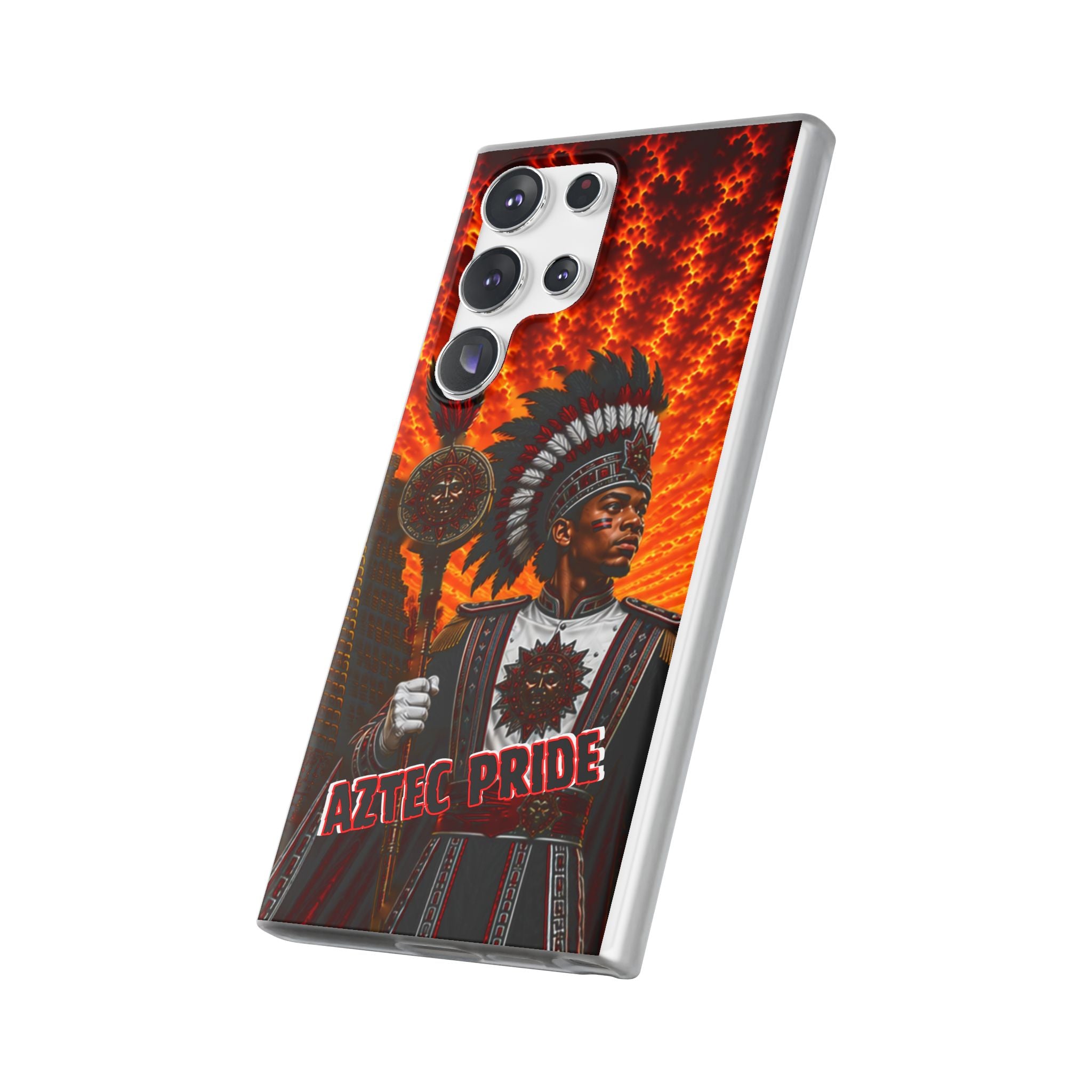 Aztec Drum Major Warrior – Flexi Phone Case (iPhone & Samsung • Clear TPU • Made & Shipped in the USA • 🚚 FREE USA Shipping • Personalized Option)