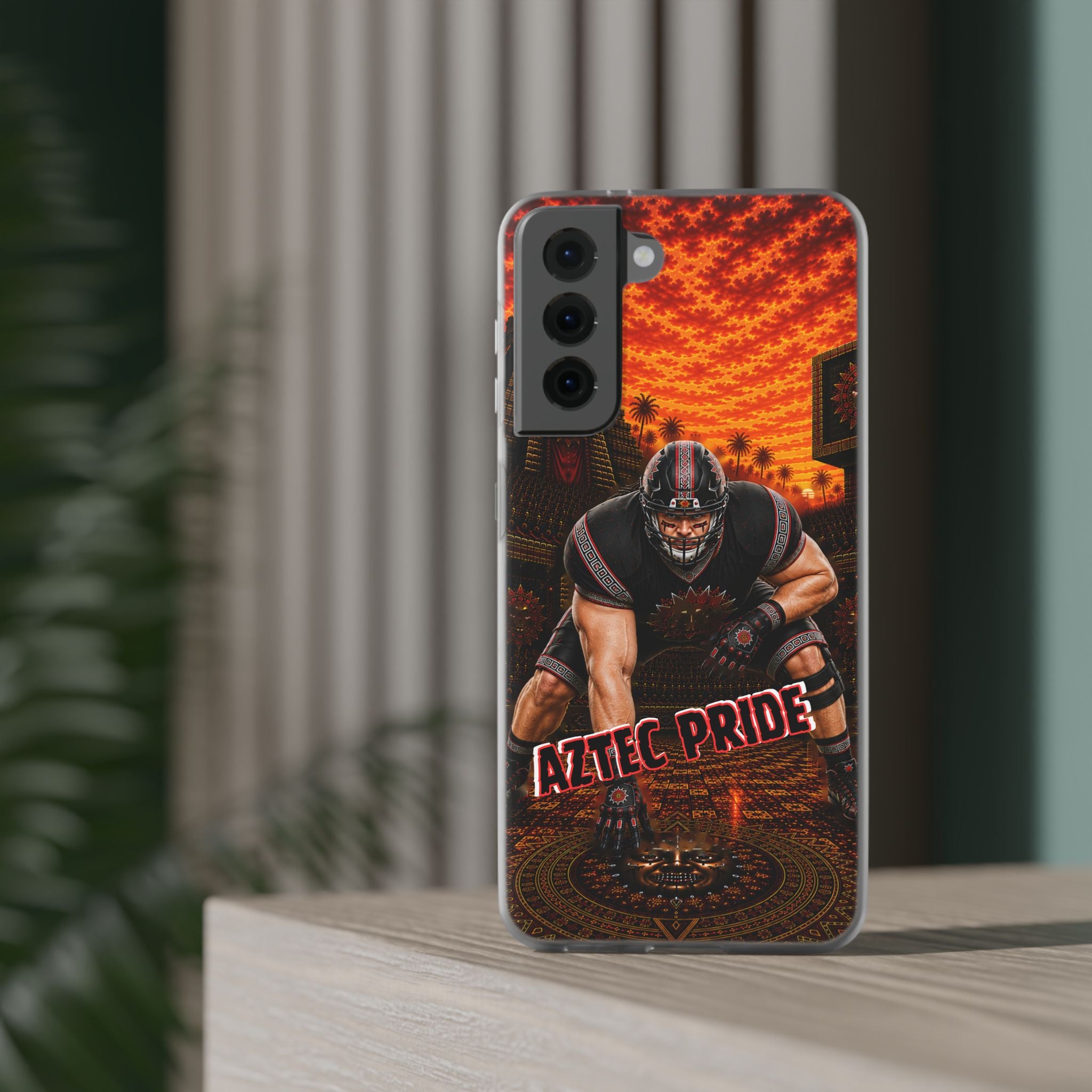 Aztec Football Warrior – Flexi Phone Case (iPhone & Samsung • Clear TPU • Made & Shipped in the USA • 🚚 FREE USA Shipping • Personalized Option)