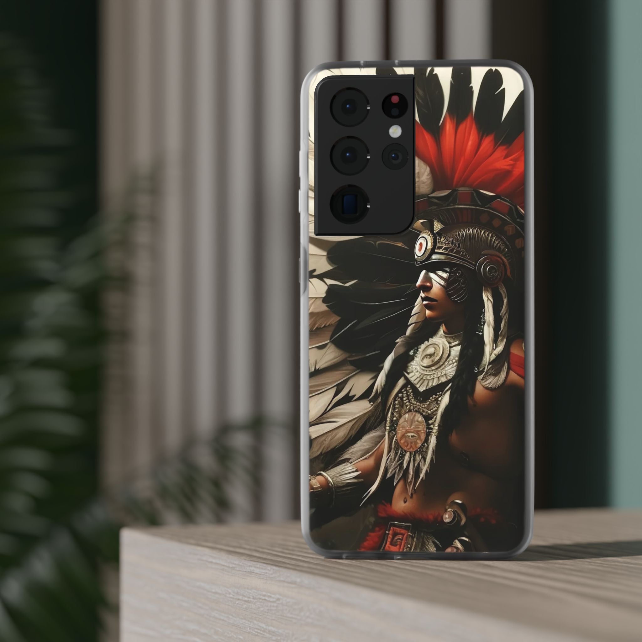 Aztec Fierce Warrior – Flexi Phone Case (iPhone & Samsung • Clear TPU • Made in USA • Personalized Option)