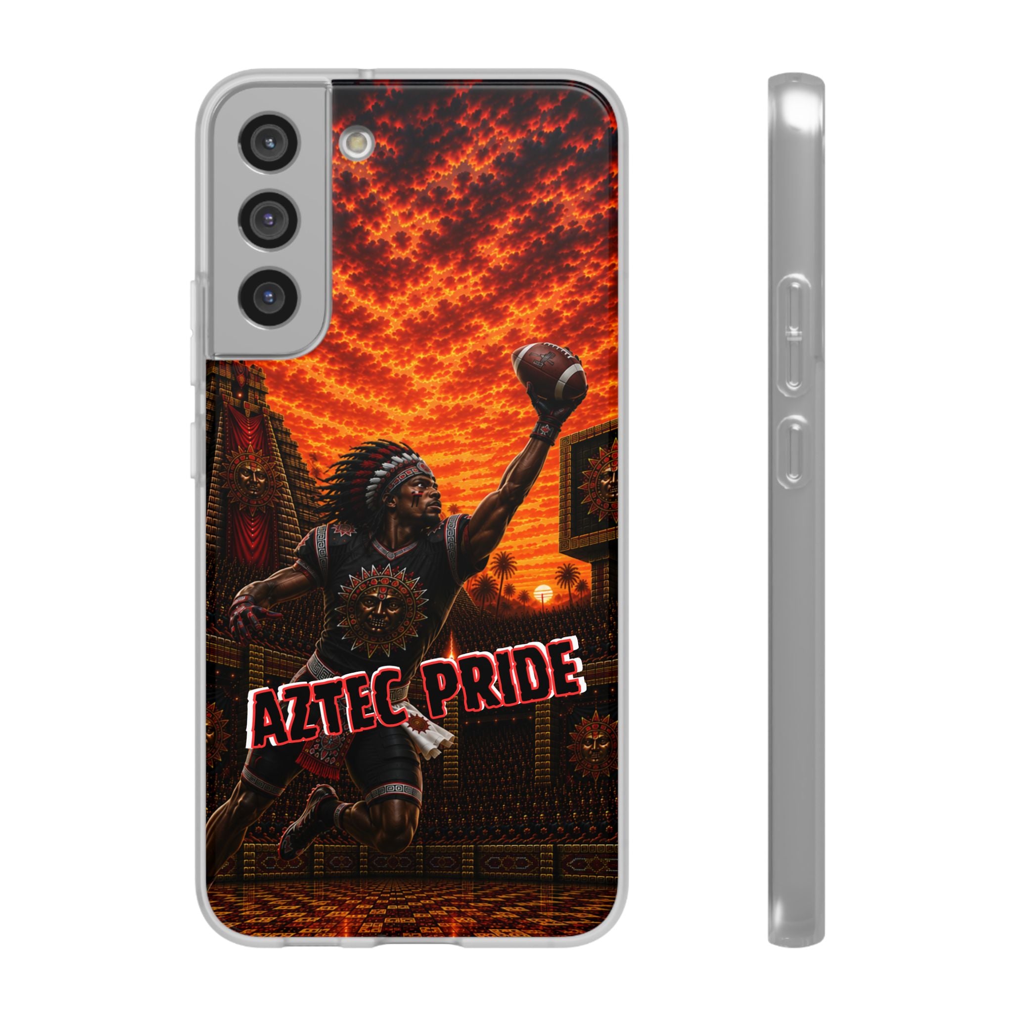 Aztec Football Warrior – Flexi Phone Case (iPhone & Samsung • Clear TPU • Made & Shipped in the USA • 🚚 FREE USA Shipping • Personalized Option)