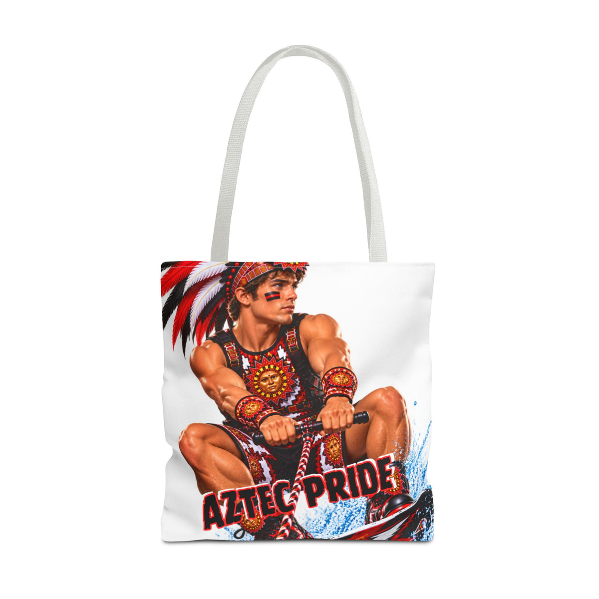 Aztec Waterski Wakeboard Warrior Tote Bag | Aztec-Inspired AI Art • Made & Shipped in the USA • 🚚 FREE USA Shipping • FREE Personalization
