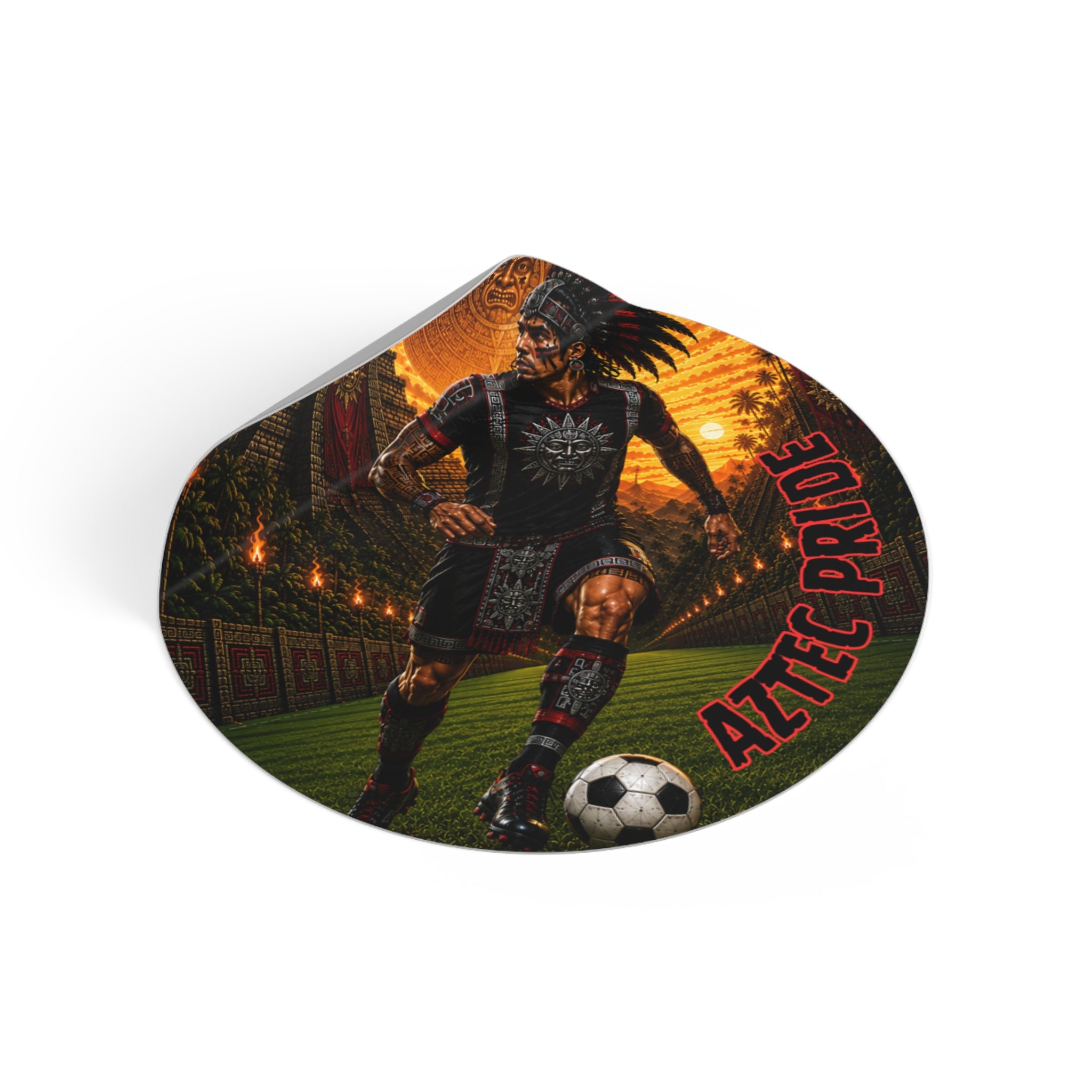 Aztec Soccer Male Warrior Round Vinyl Sticker 2”–6” | Made & Shipped in the USA • 🚚 FREE USA Shipping • Personalized Option