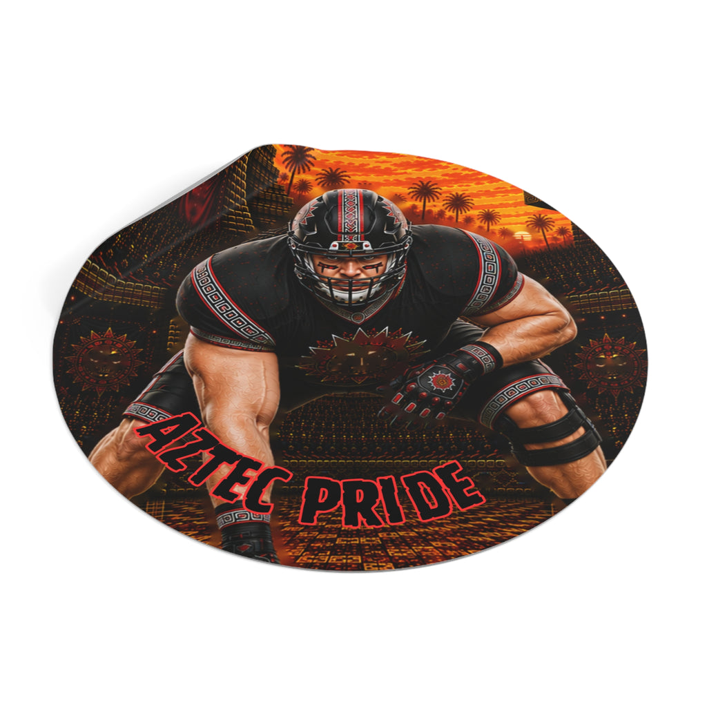 Aztec Football O-Line Warrior Round Vinyl Sticker 2”–6” | Made & Shipped in the USA • 🚚 FREE USA Shipping • Personalized Option