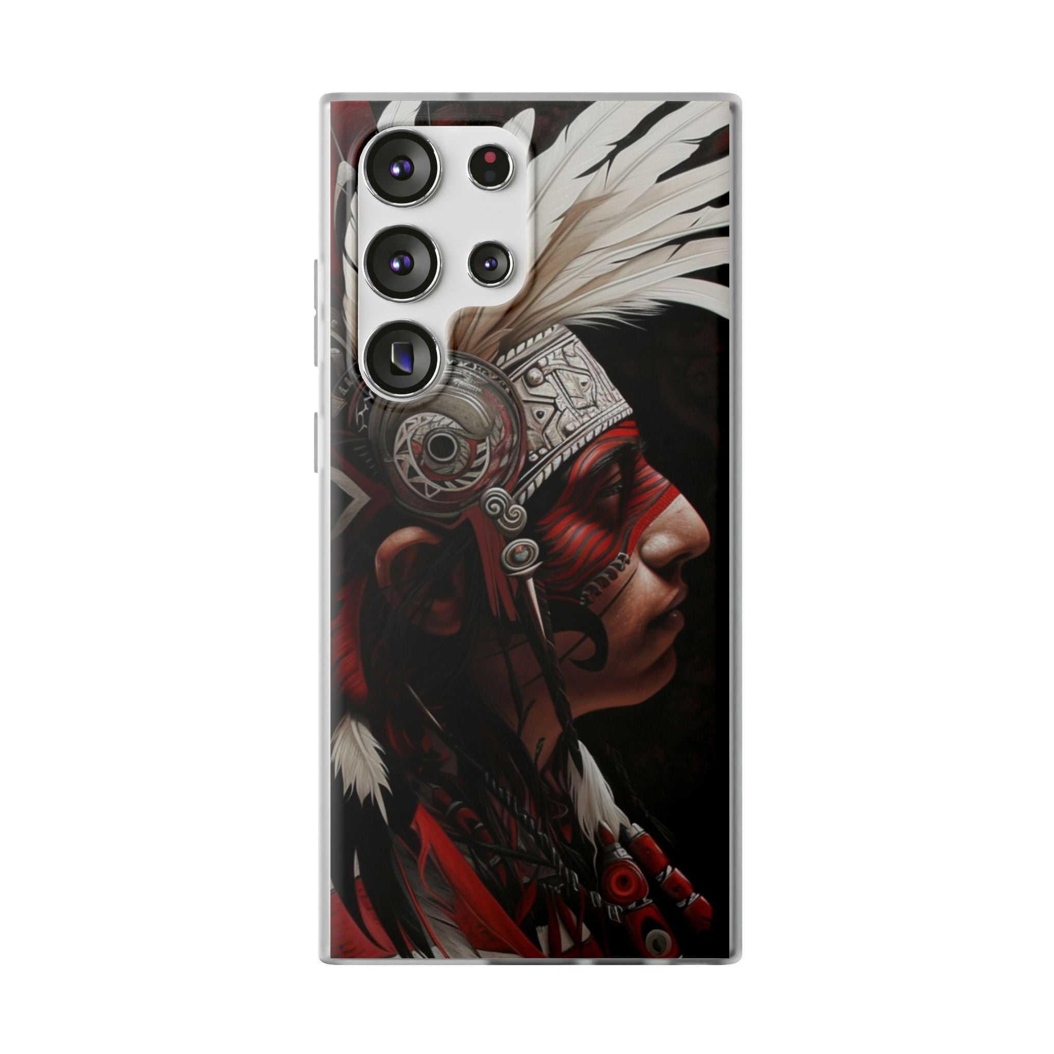 Aztec Warrior King – Flexi Phone Case (iPhone & Samsung • Clear TPU • Made in USA • Personalized Option)