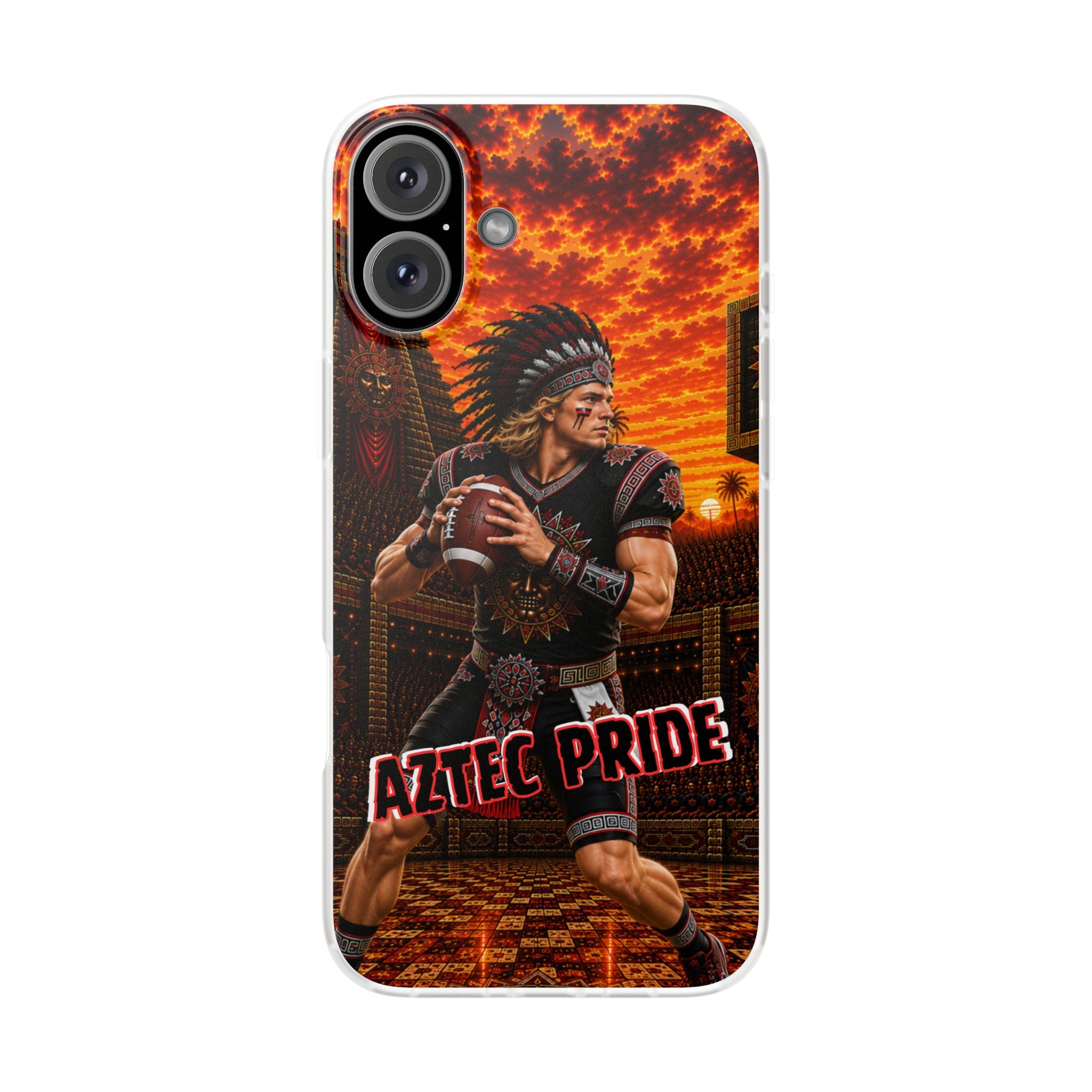 Aztec Football Warrior – Flexi Phone Case (iPhone & Samsung • Clear TPU • Made & Shipped in the USA • 🚚 FREE USA Shipping • Personalized Option)