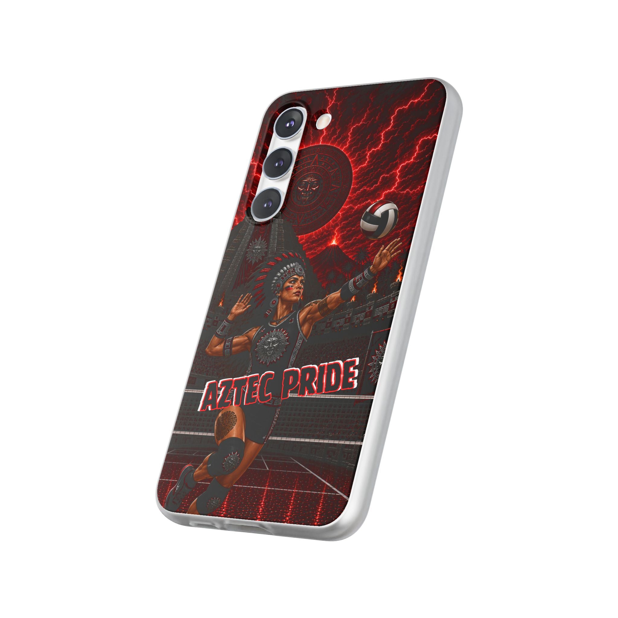 Aztec Volleyball Warrior – Flexi Phone Case (iPhone & Samsung • Clear TPU • Made & Shipped in the USA • 🚚 FREE USA Shipping • Personalized Option)