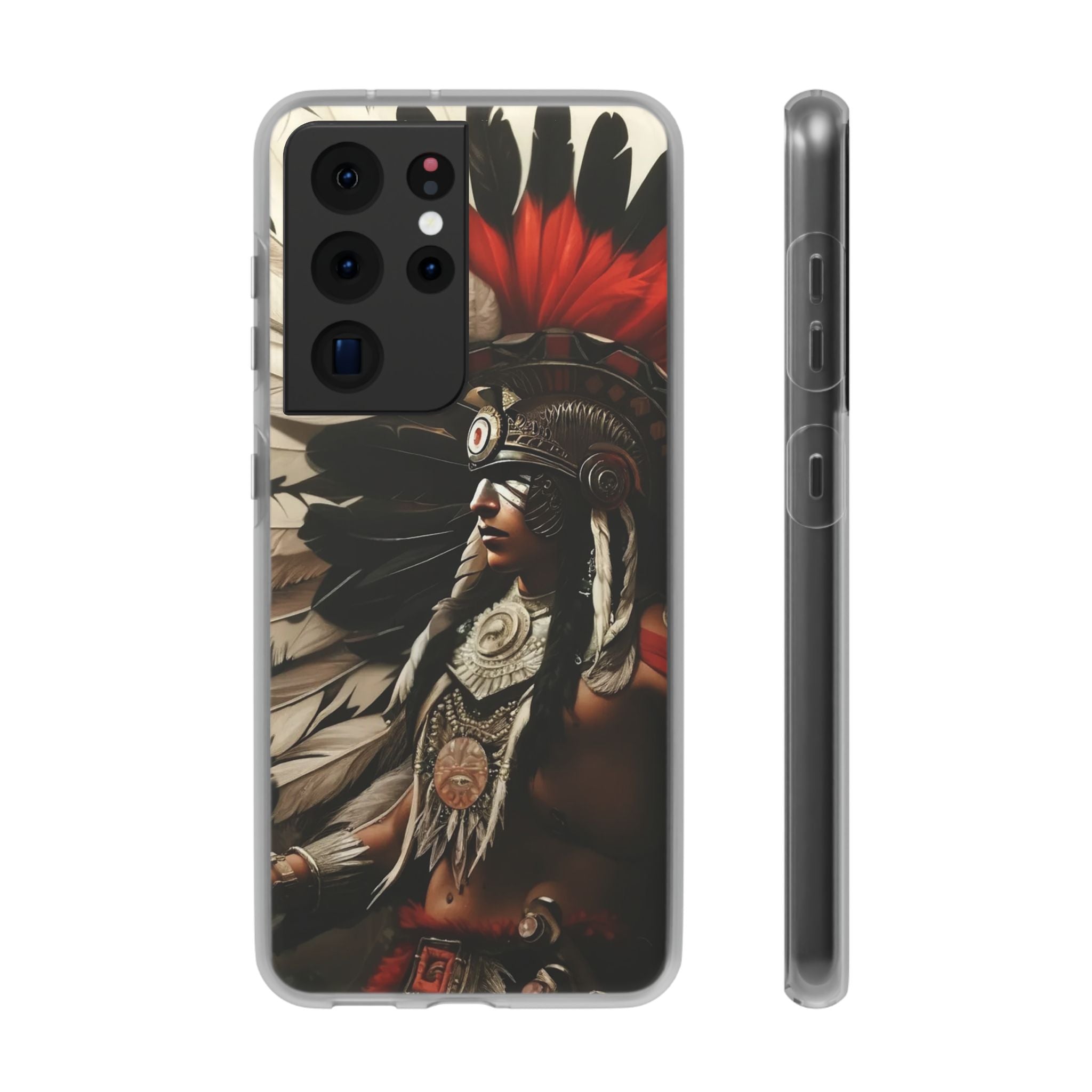 Aztec Fierce Warrior – Flexi Phone Case (iPhone & Samsung • Clear TPU • Made in USA • Personalized Option)