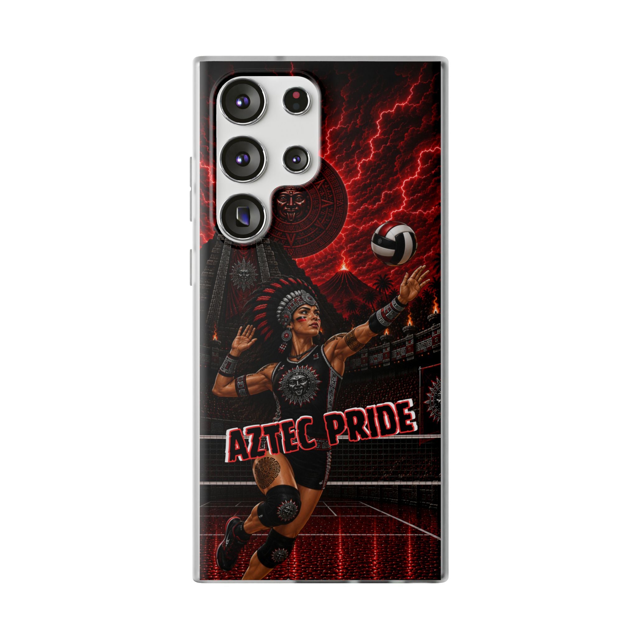 Aztec Volleyball Warrior – Flexi Phone Case (iPhone & Samsung • Clear TPU • Made & Shipped in the USA • 🚚 FREE USA Shipping • Personalized Option)