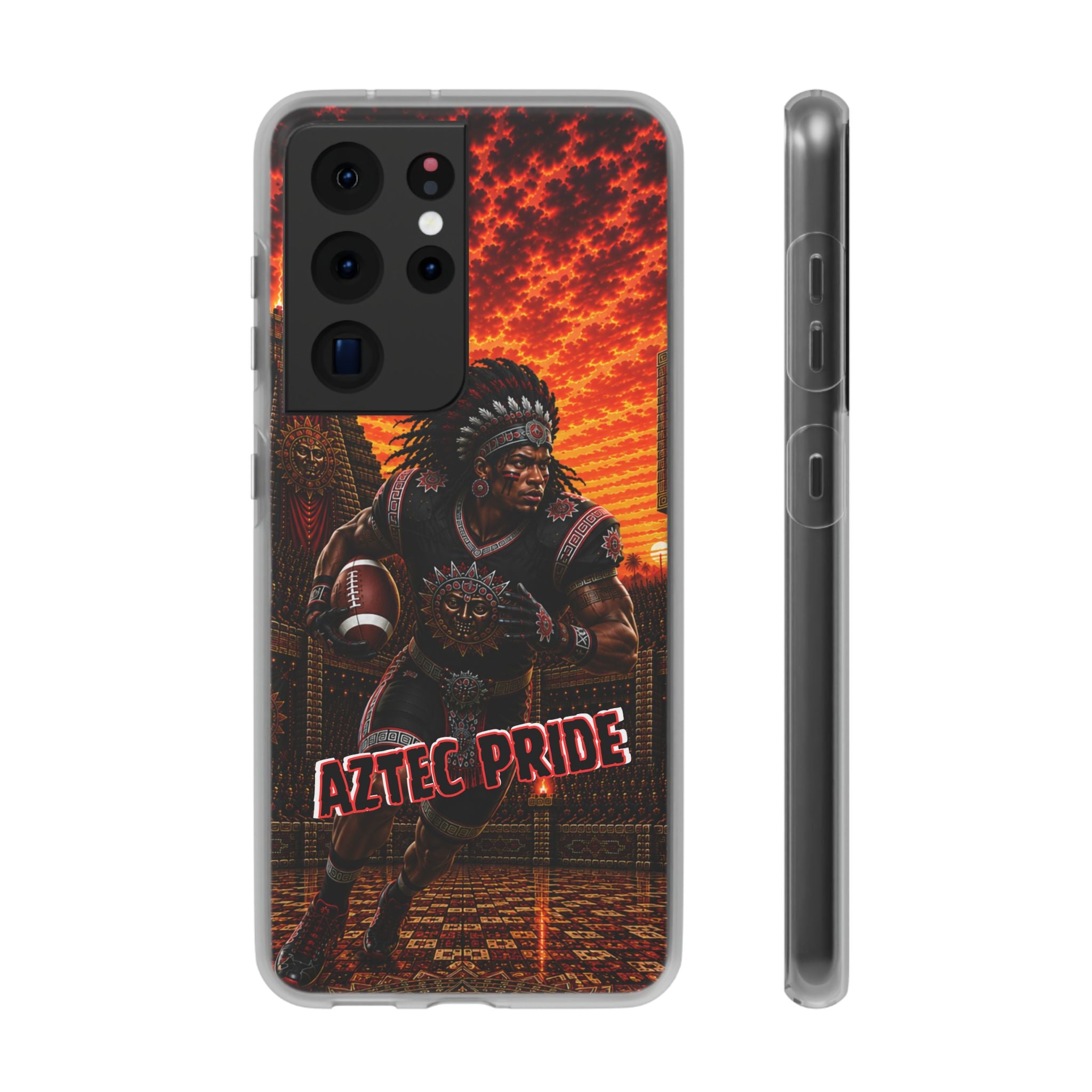 Aztec Football Warrior – Flexi Phone Case (iPhone & Samsung • Clear TPU • Made & Shipped in the USA • 🚚 FREE USA Shipping • Personalized Option)