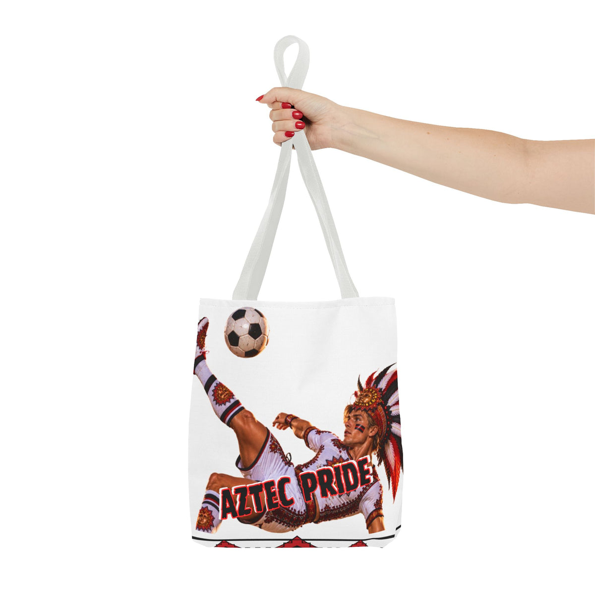Aztec Soccer Warrior Tote Bag | Aztec-Inspired AI Art • Made & Shipped in the USA • 🚚 FREE USA Shipping • FREE Personalization
