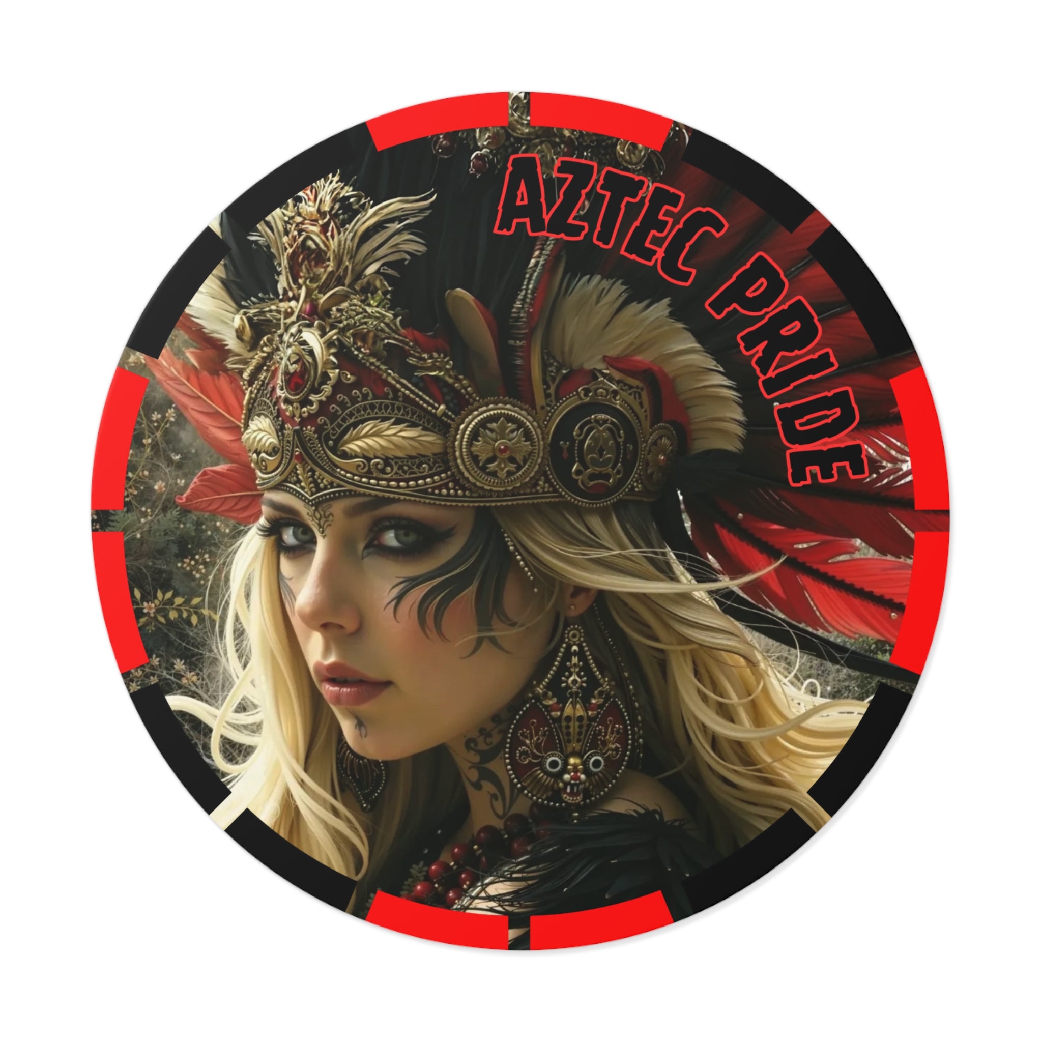 Aztec Fireheart Queen Round Vinyl Sticker – Waterproof Matte Decal (2”–6”)