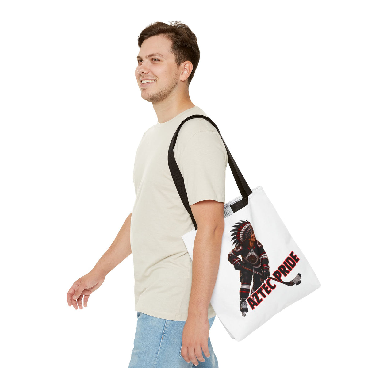 Aztec Hockey Warrior Tote Bag | Aztec-Inspired AI Art • Made & Shipped in the USA • 🚚 FREE USA Shipping • FREE Personalization