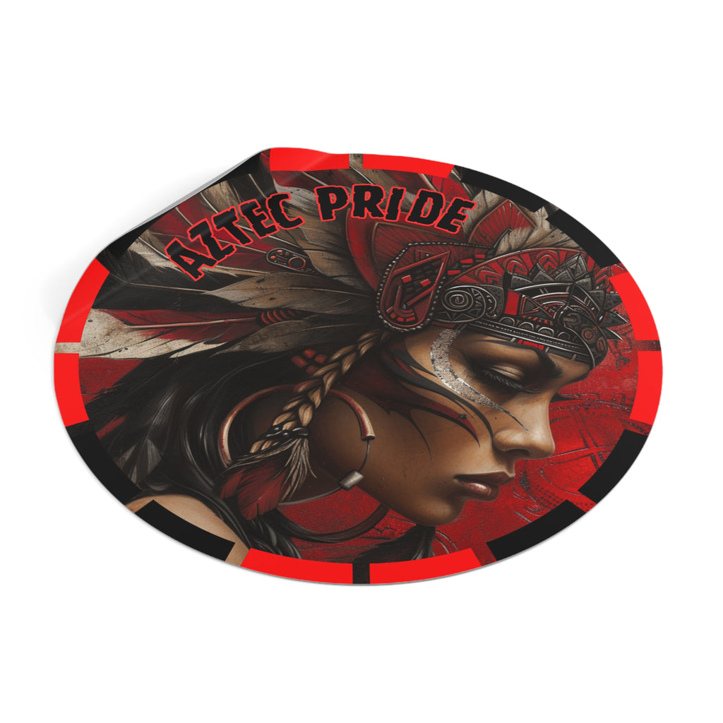 Aztec Sun Goddess Round Vinyl Sticker – Waterproof Matte Decal (2”–6”)