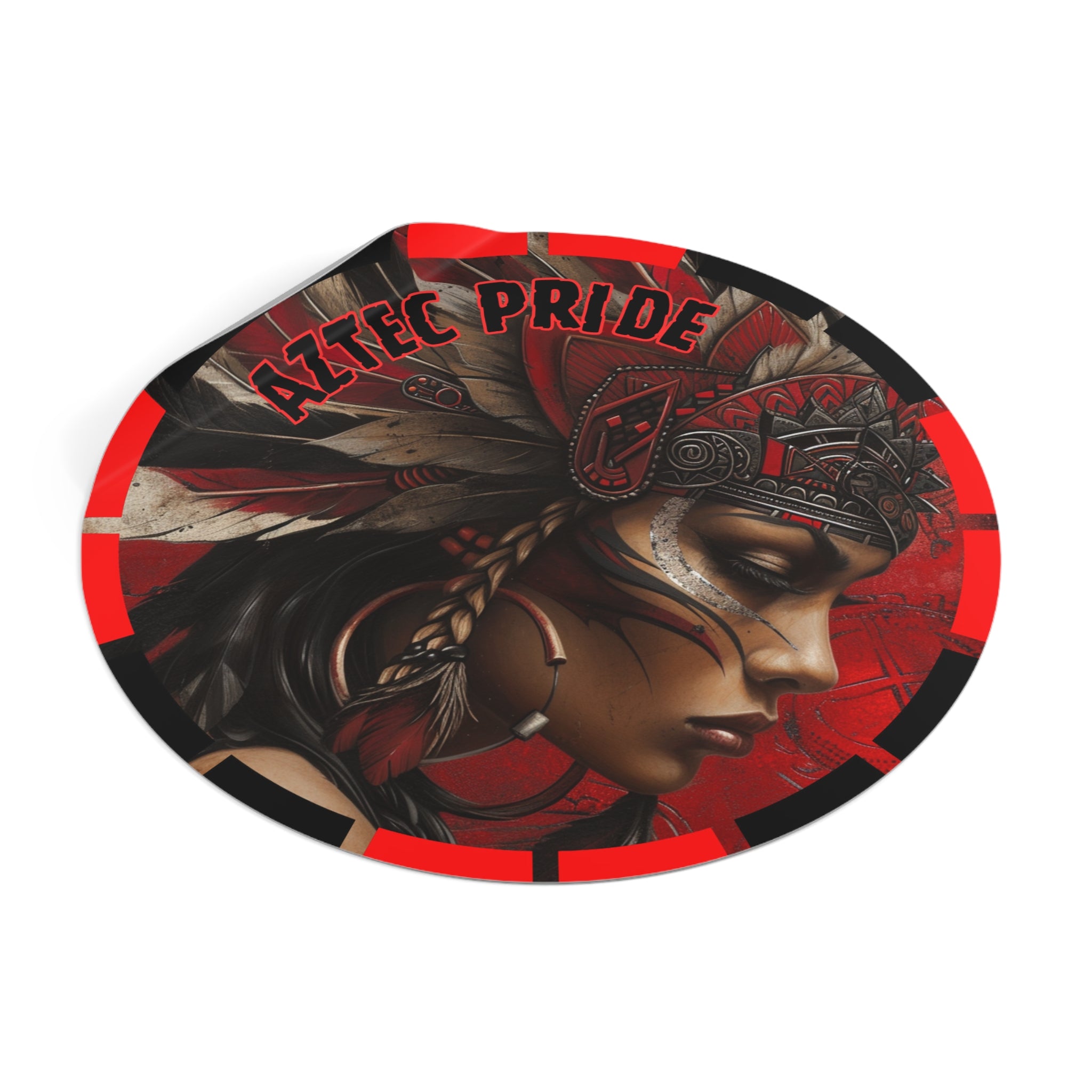 Aztec Sun Goddess Round Vinyl Sticker – Waterproof Matte Decal (2”–6”)