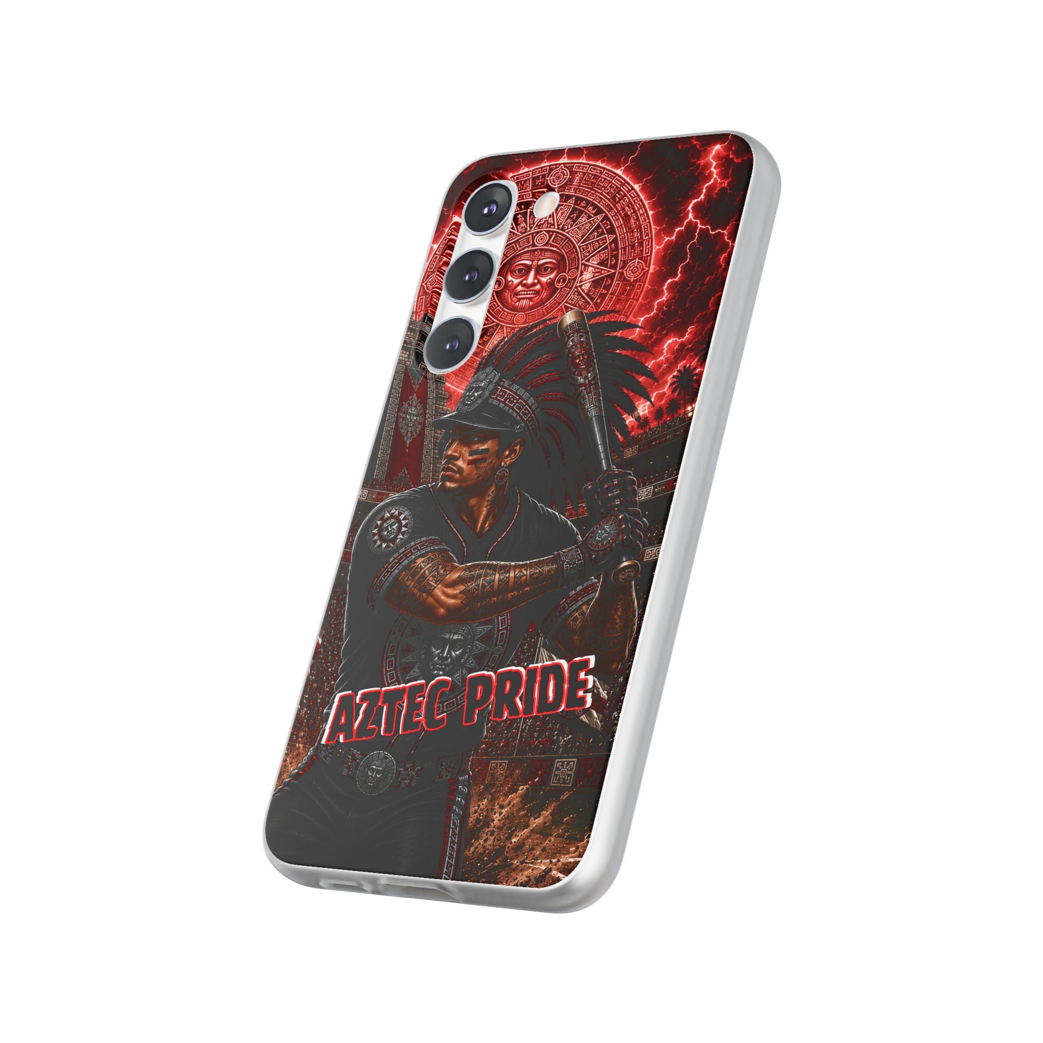 Aztec Baseball Warrior – Flexi Phone Case (iPhone & Samsung • Clear TPU • Made & Shipped in the USA • 🚚 FREE USA Shipping • Personalized Option)